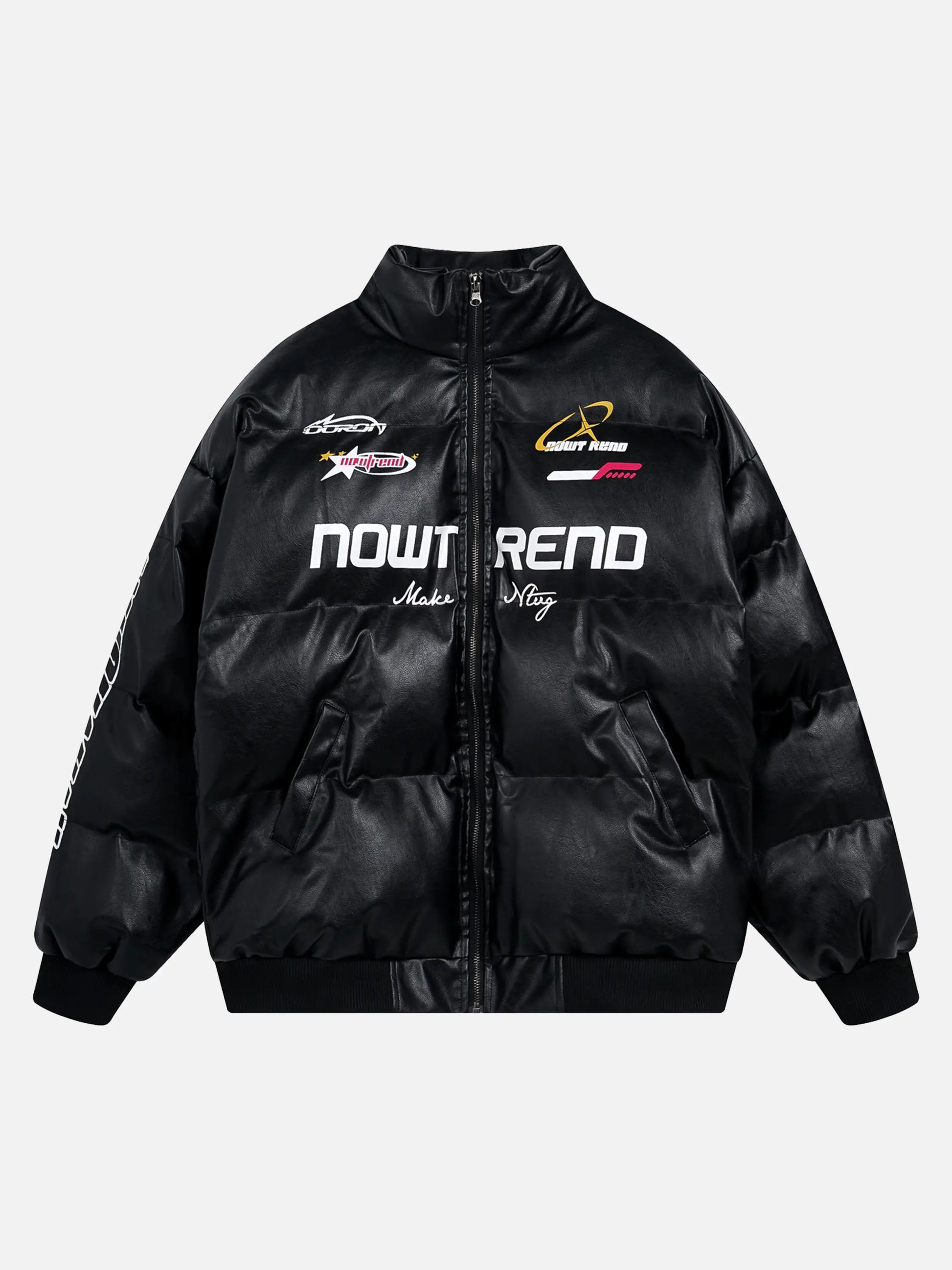 Vintage Racing PU Leather Stand Collar Jacket