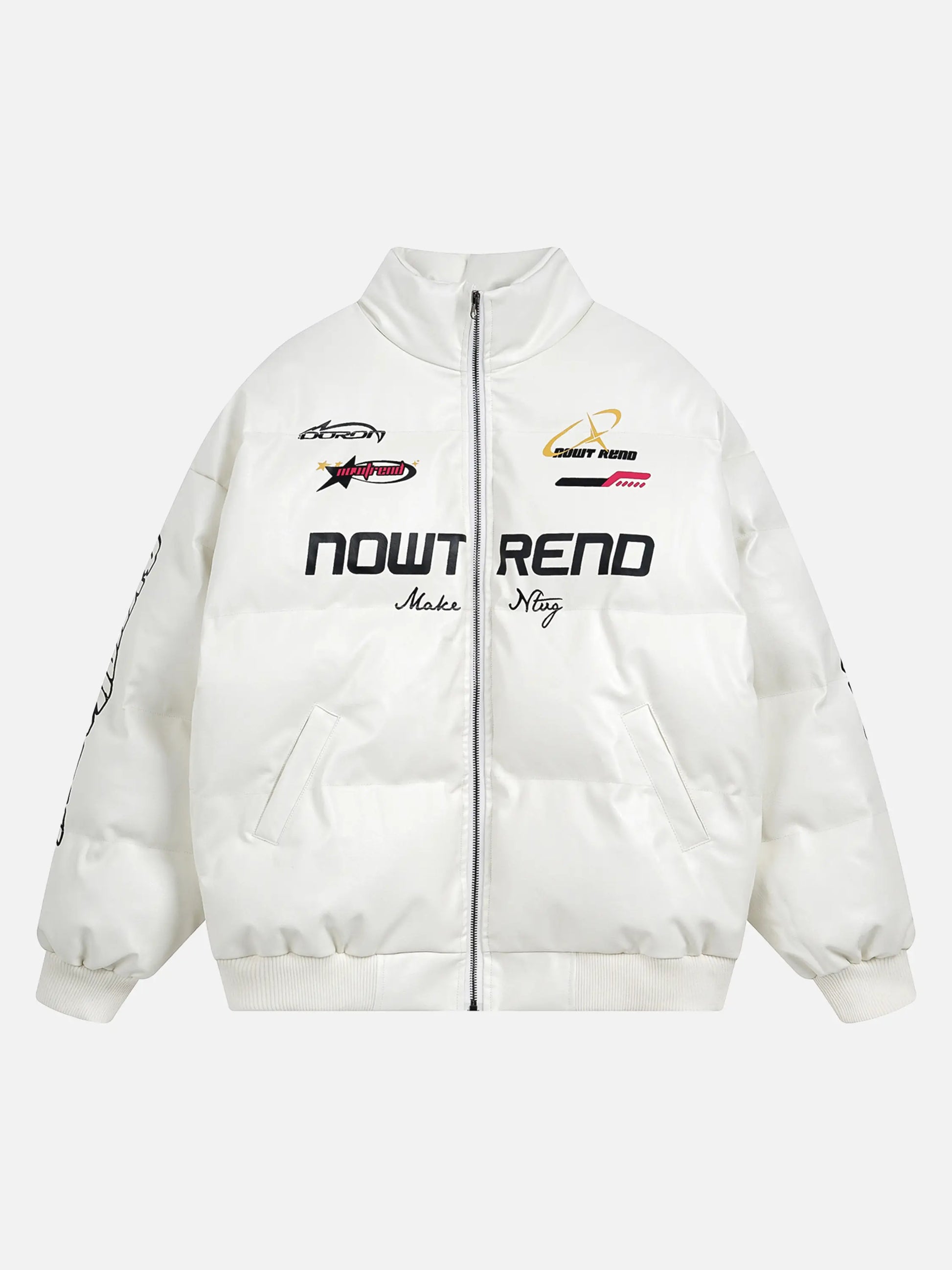 Vintage Racing PU Leather Stand Collar Jacket