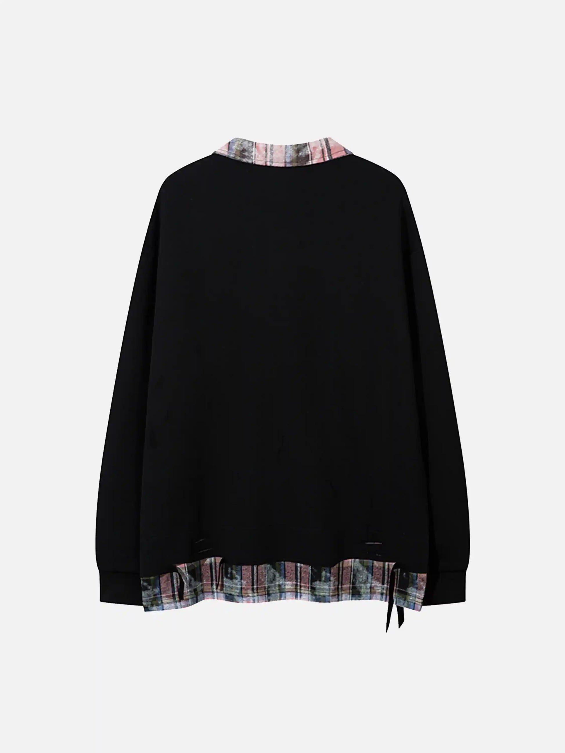 Vintage Fake two-piece Plaid Patchwork Sweatshirt