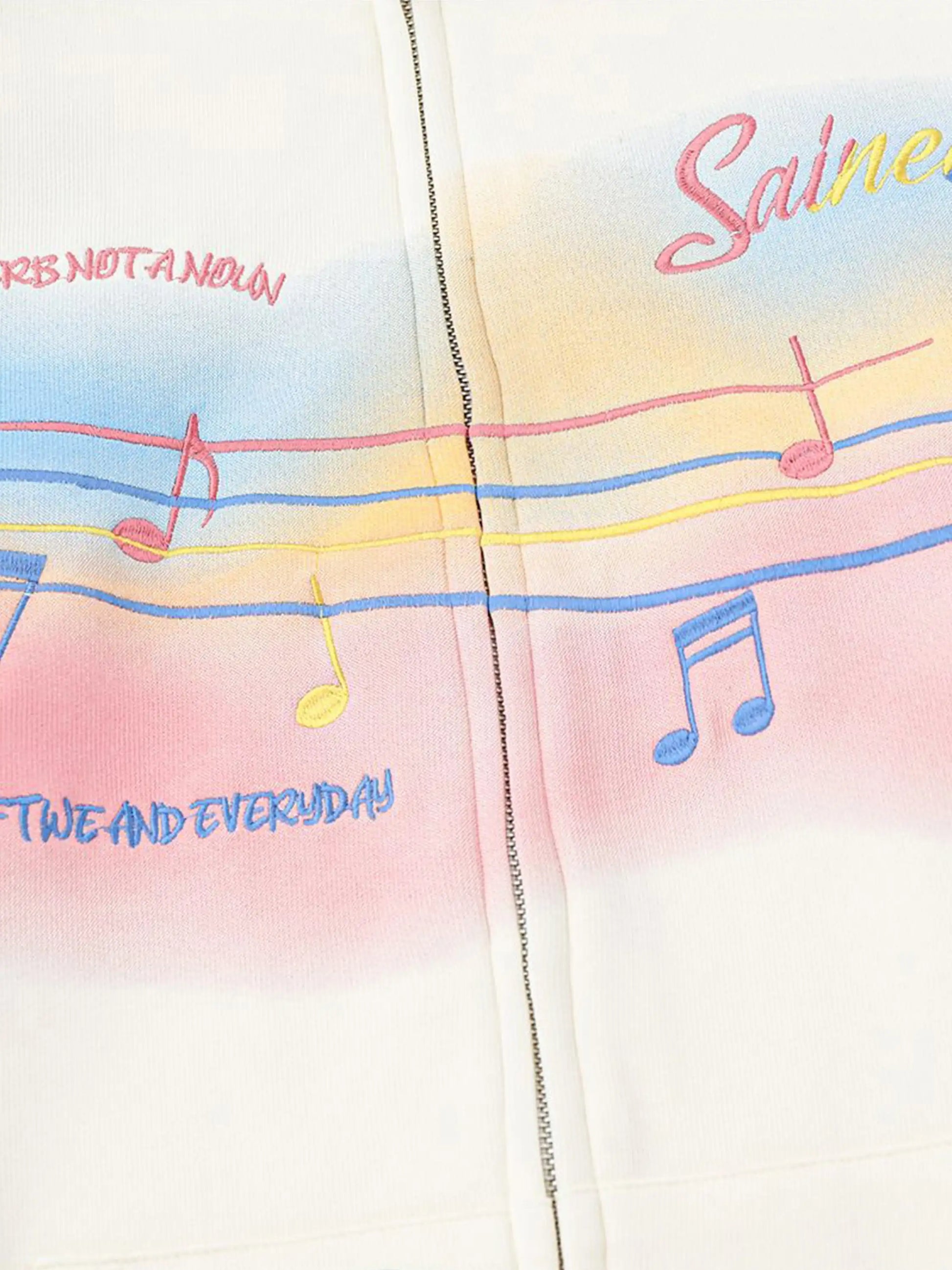 Rainbow Musical Notes Embroidered Hoodie