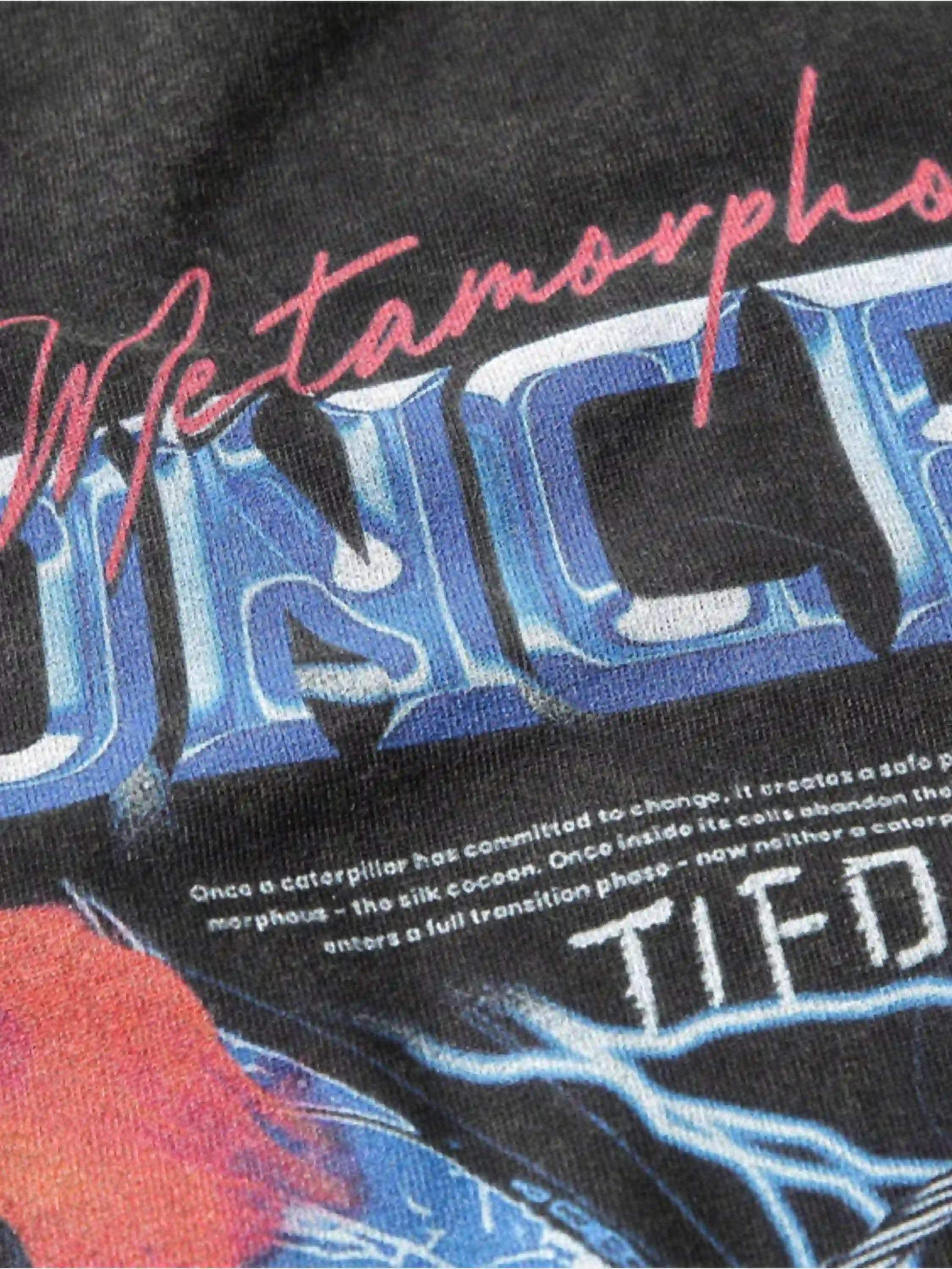 Disguisen Vintage Hip-hop Dark Butterfly Print Distressed T-shirt