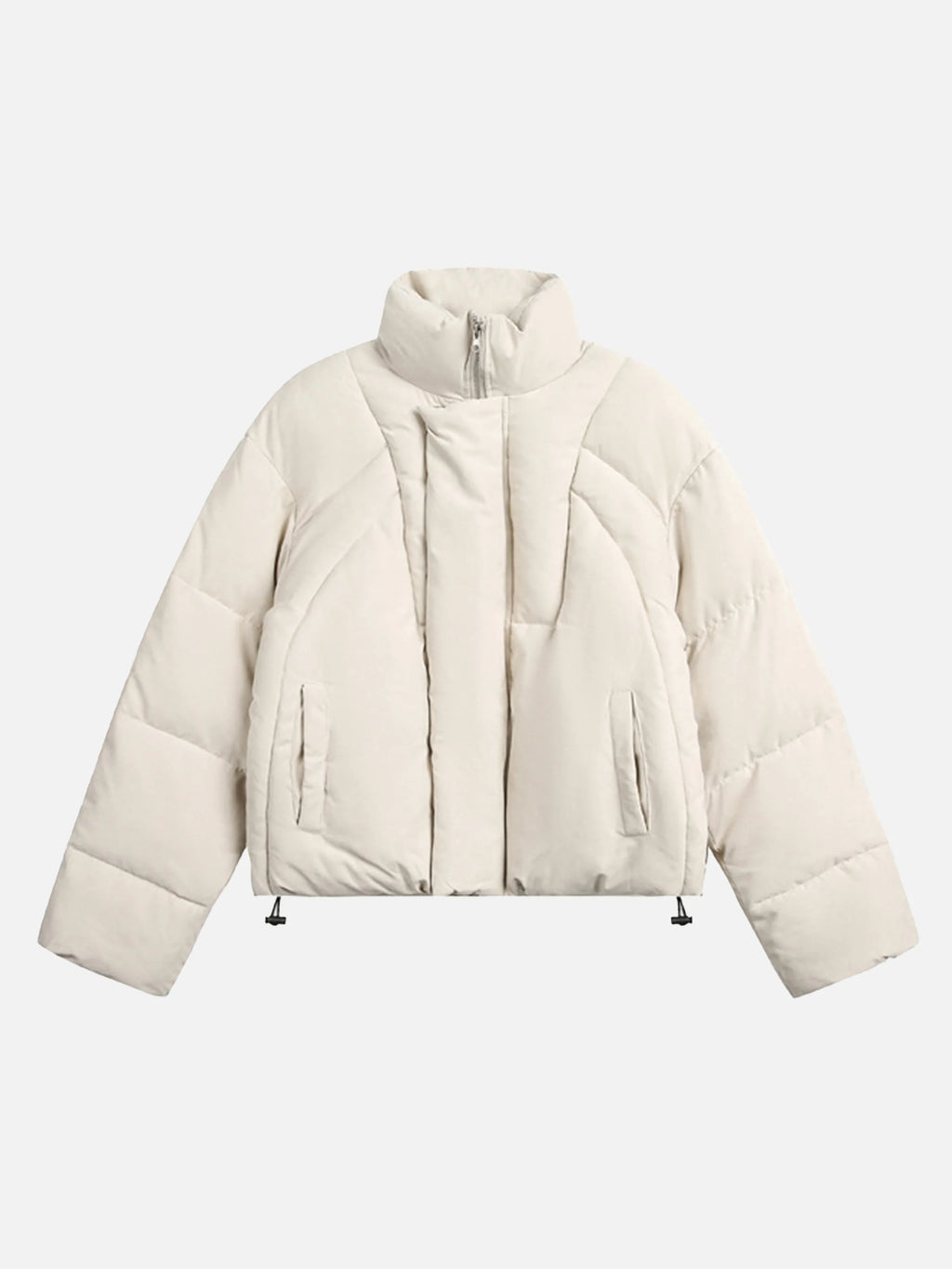 Panelled Stand Collar Cropped Coat