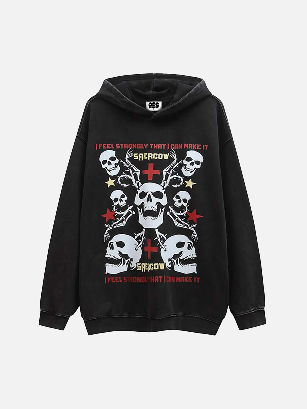 Vintage Skull Cross Print Hoodie