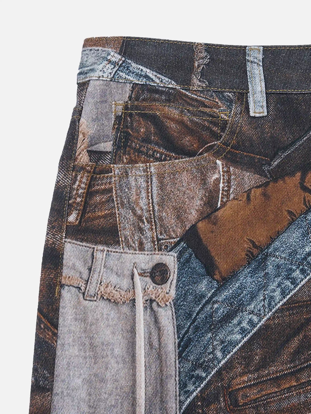 Digital Printed Faux Panel Jeans