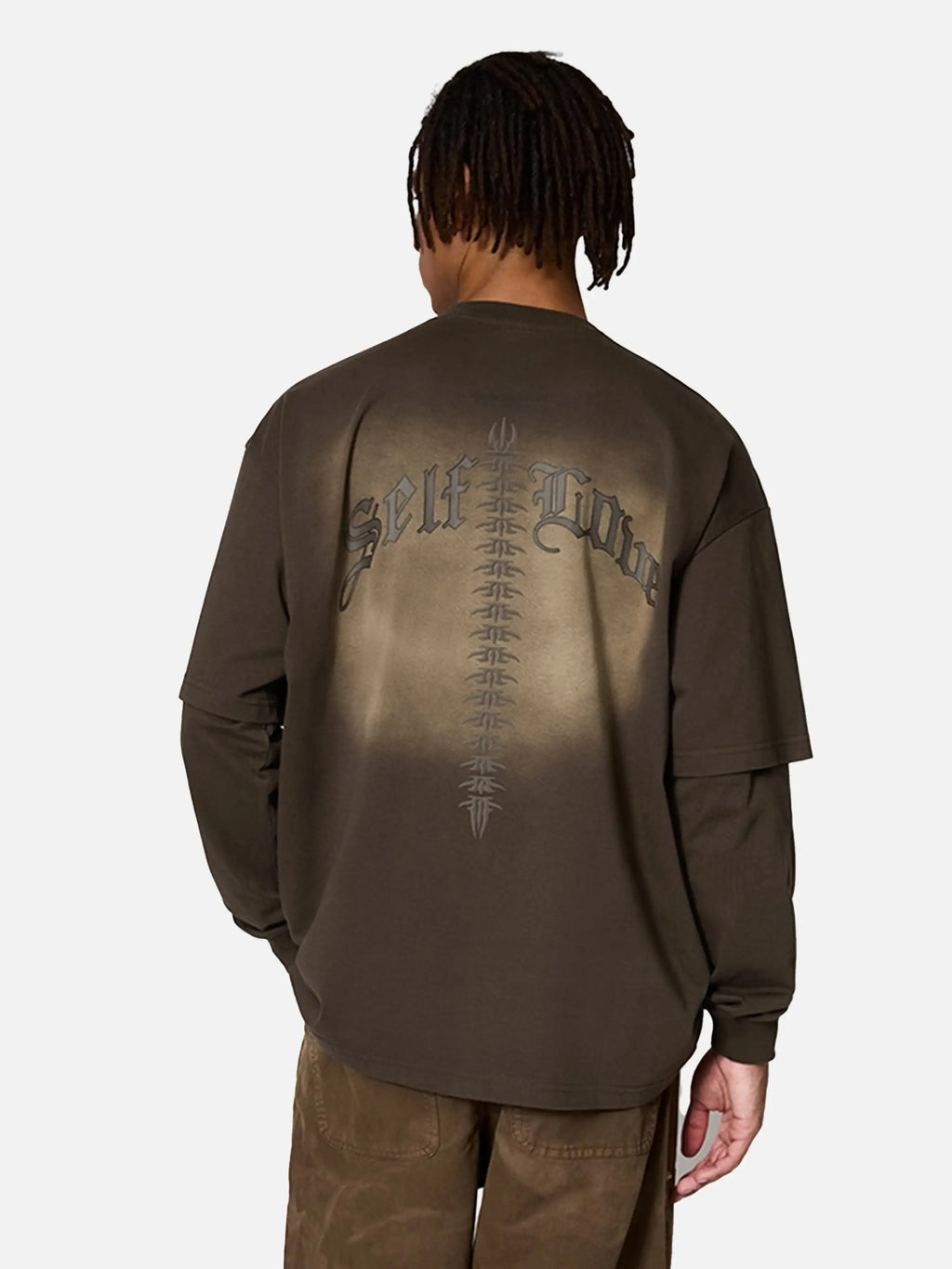 Disguisen 3D Foam Fake Two-piece Washed Long Sleeves T-Shirt