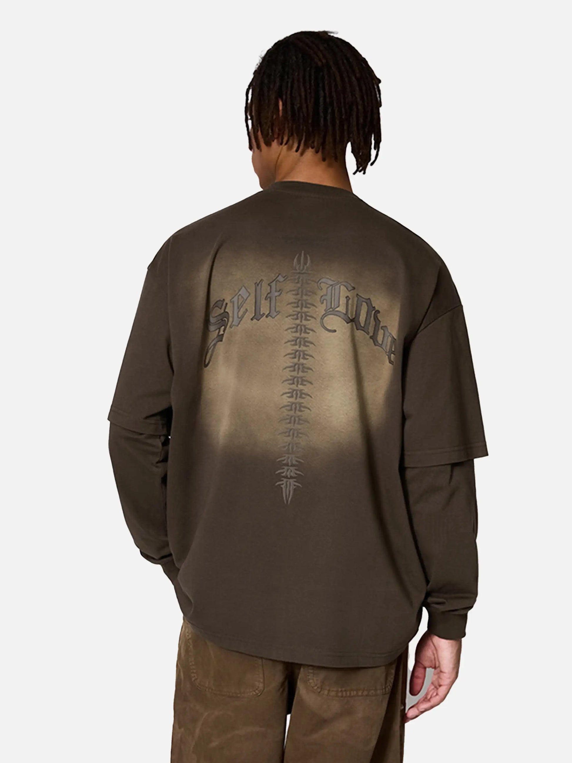 Disguisen 3D Foam Fake Two-piece Washed Long Sleeves T-Shirt