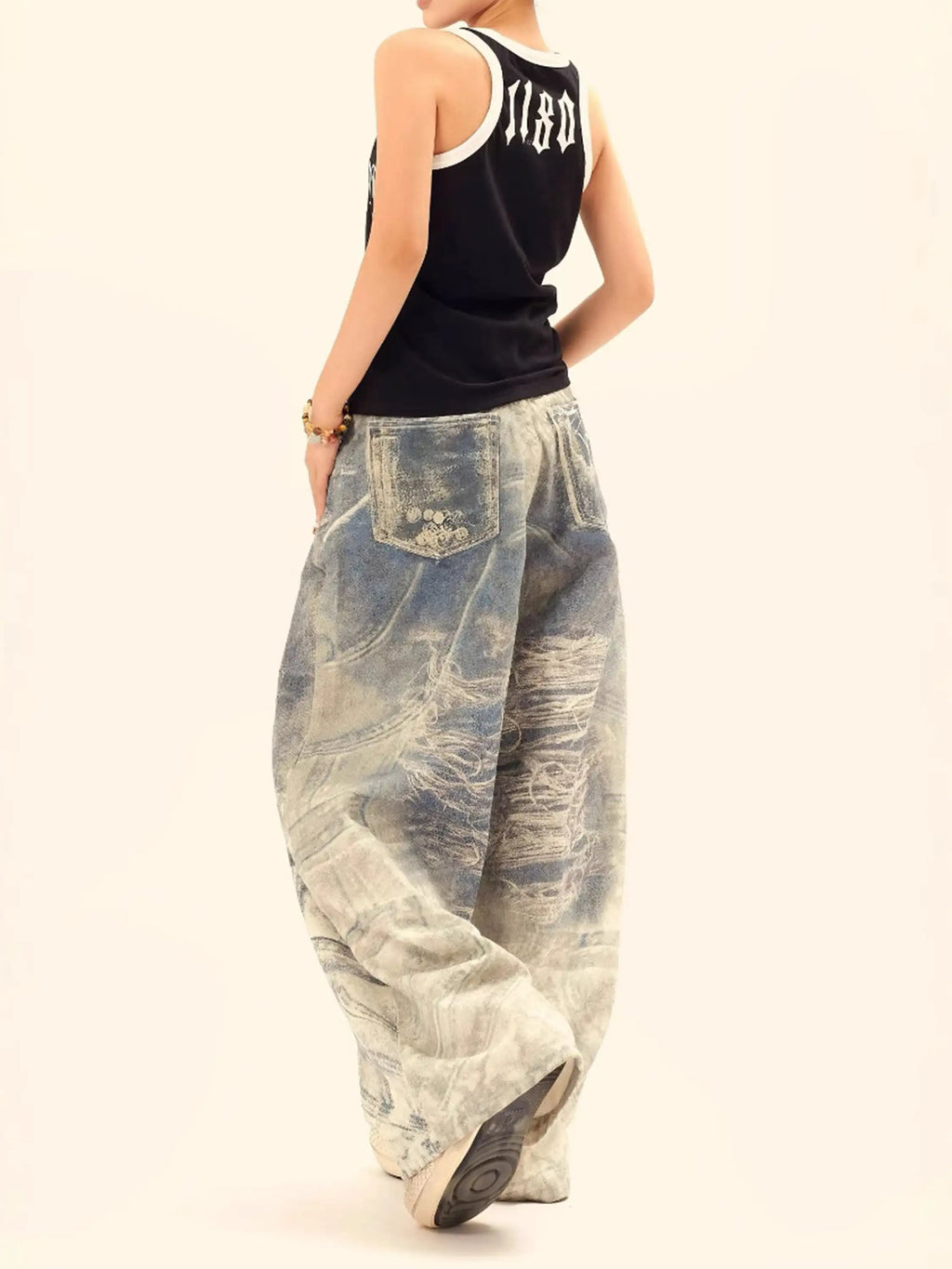 Cigarette Digital Print Imitation Jeans