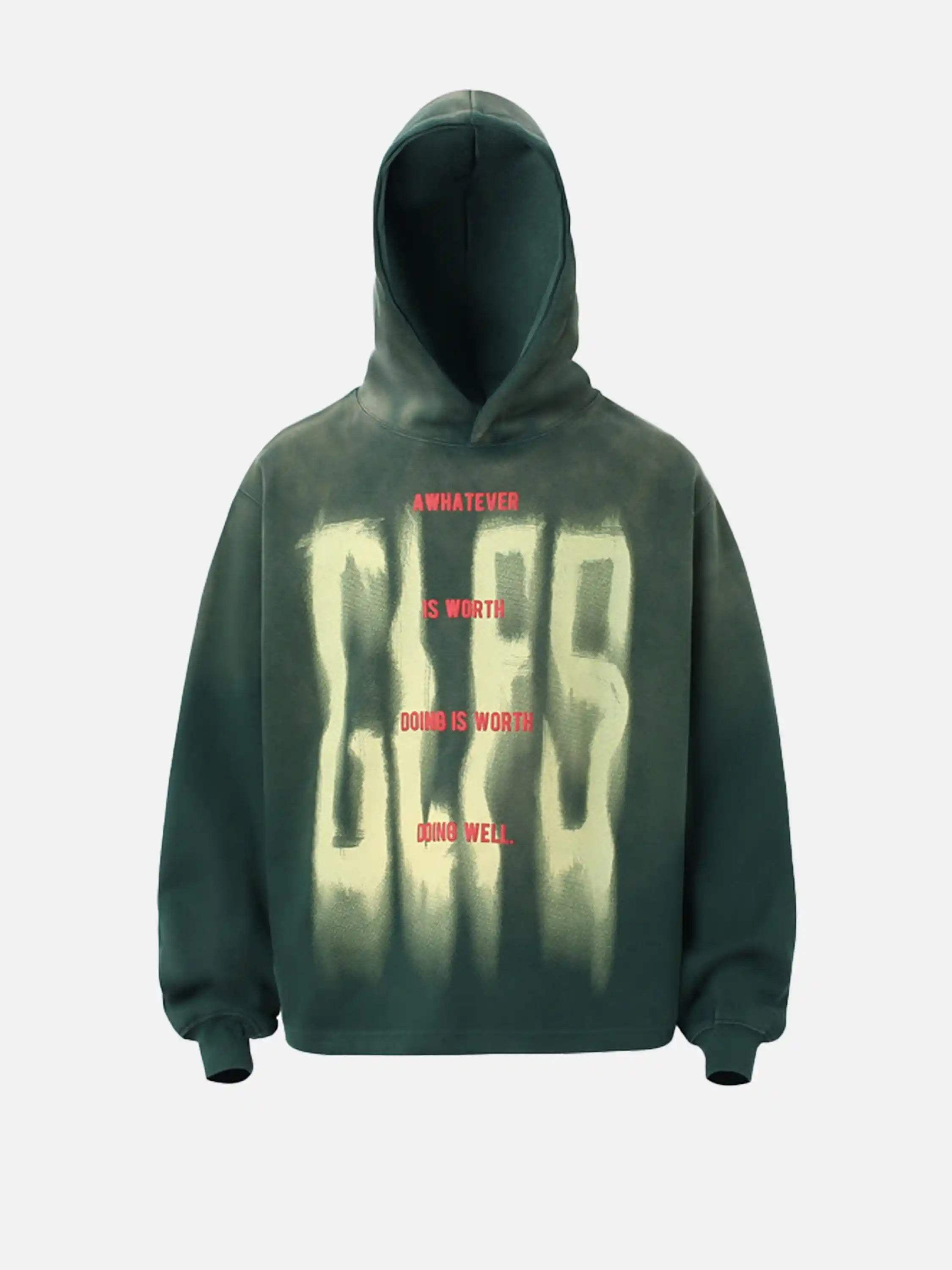 Disguisen Graffiti Letter Gradient Distressed Hip-Hop Hoodie