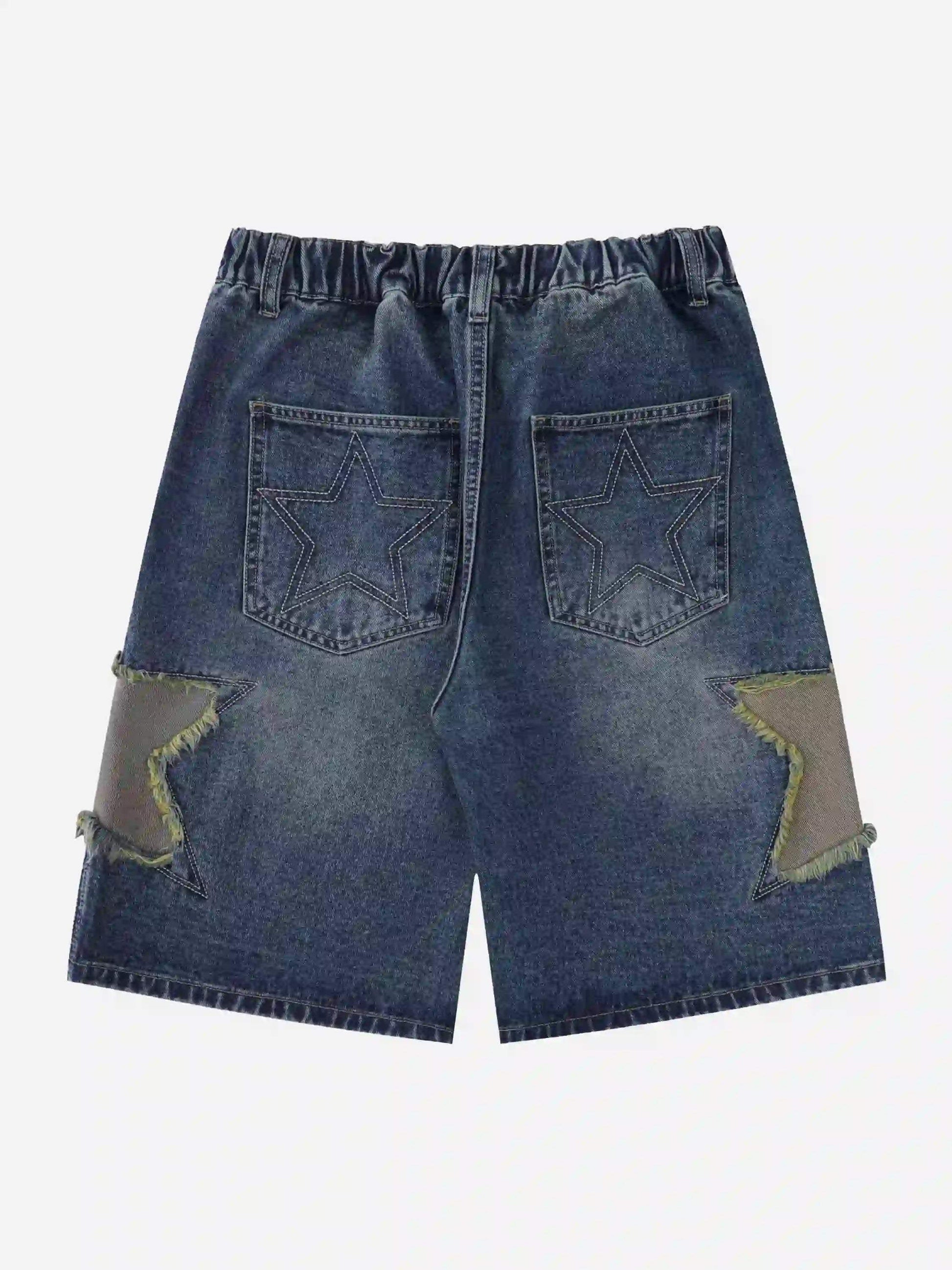 Disguisen American Retro Patchwork Denim Shorts-5213