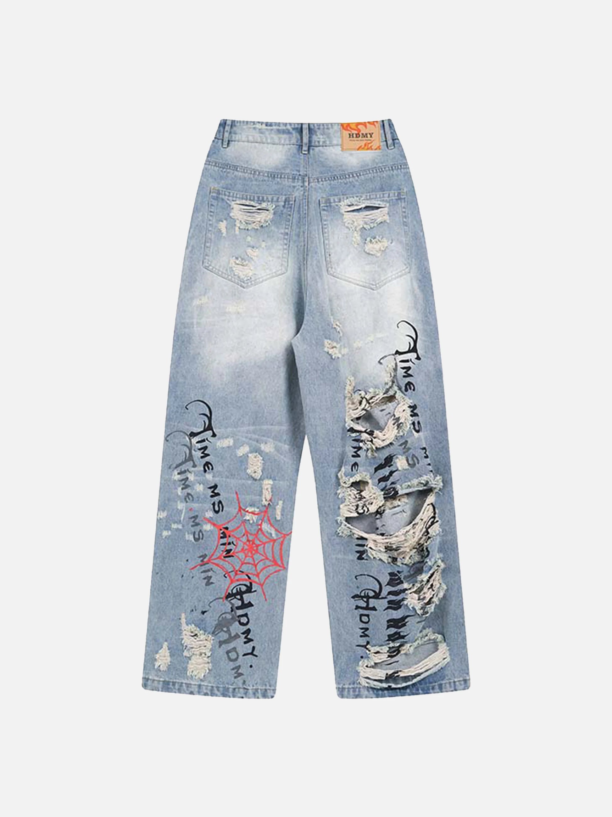 Distressed Spider Letter Print Jeans