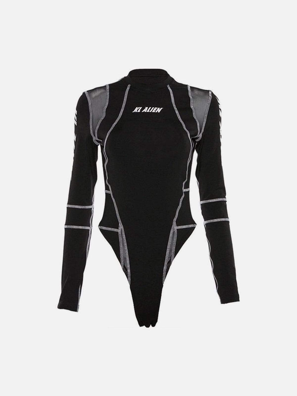Disguisen Mesh Patchwork Half Turtleneck Long Sleeve Bodysuit