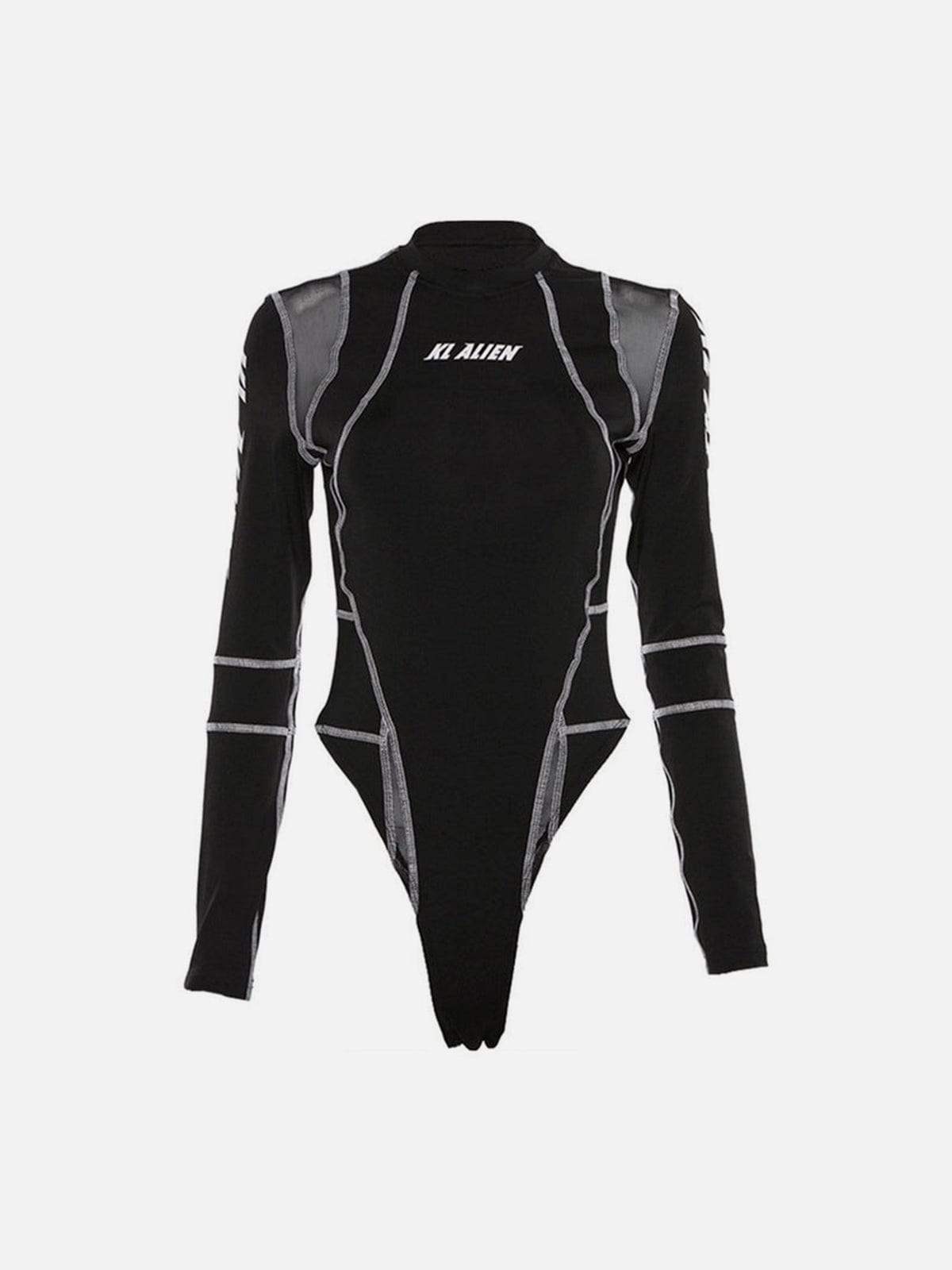 Disguisen Mesh Patchwork Half Turtleneck Long Sleeve Bodysuit