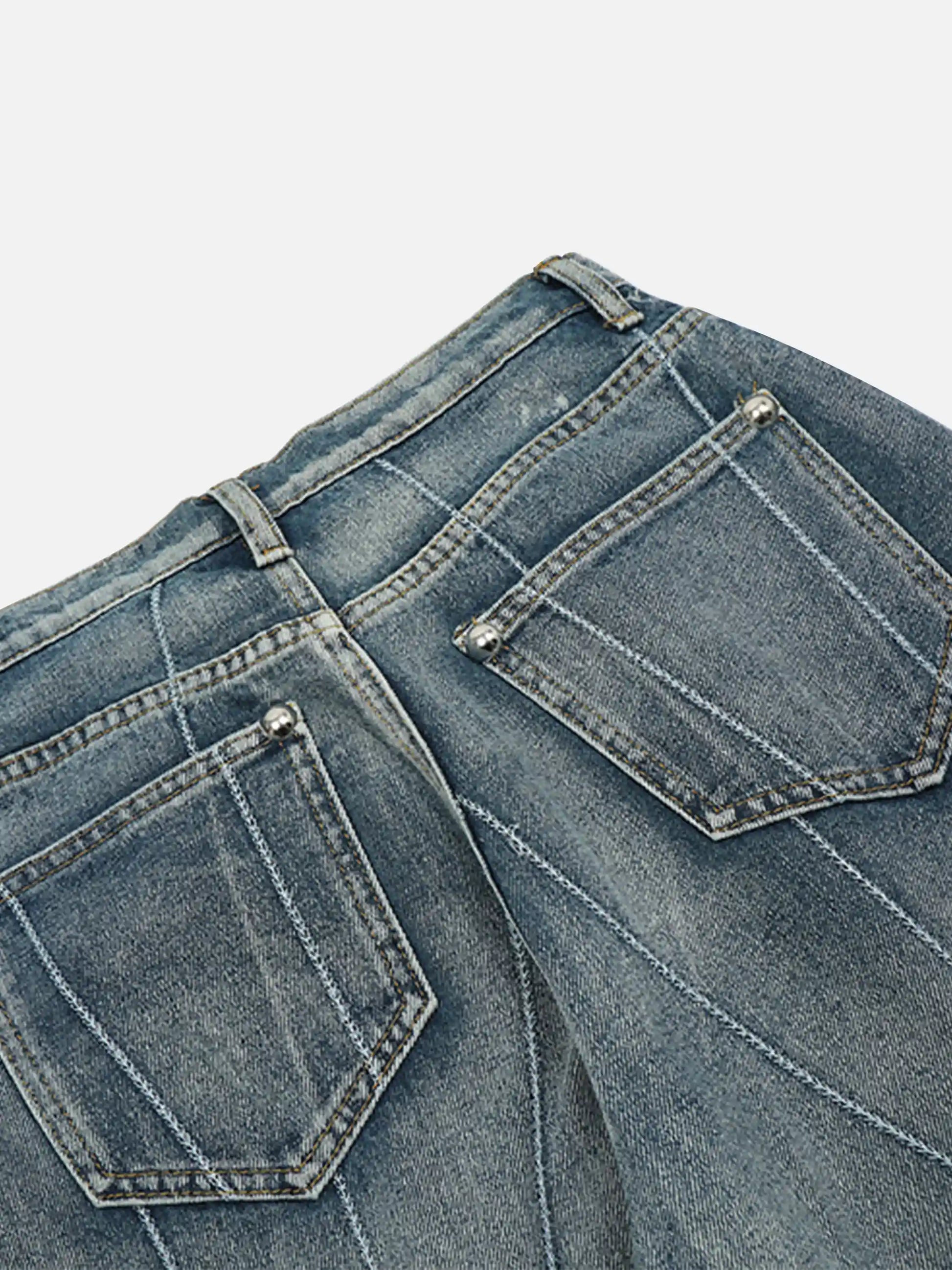 Spider Web Topstitched Loose Jeans