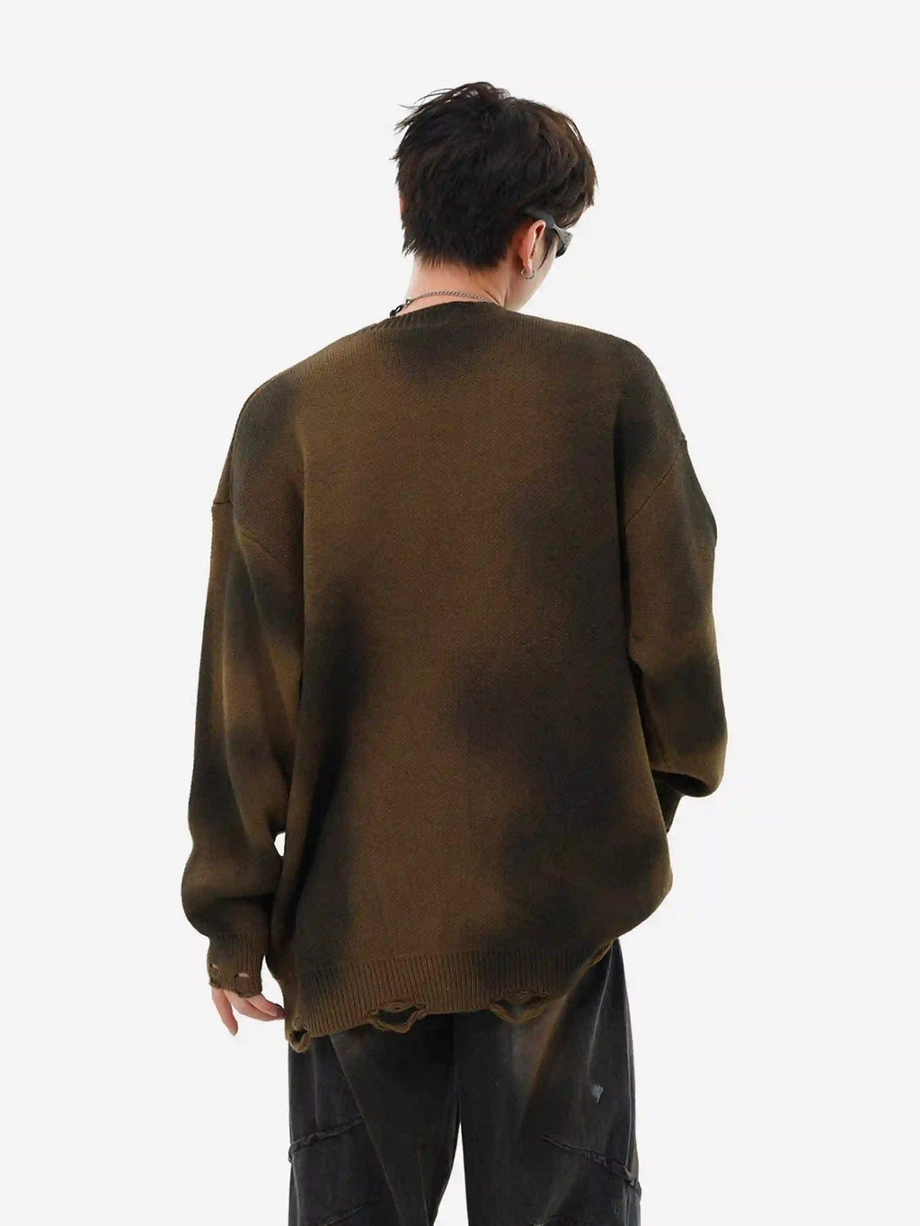 Disguisen Hip-Hop Lazy Style Butterfly Jacquard Ripped Sweater