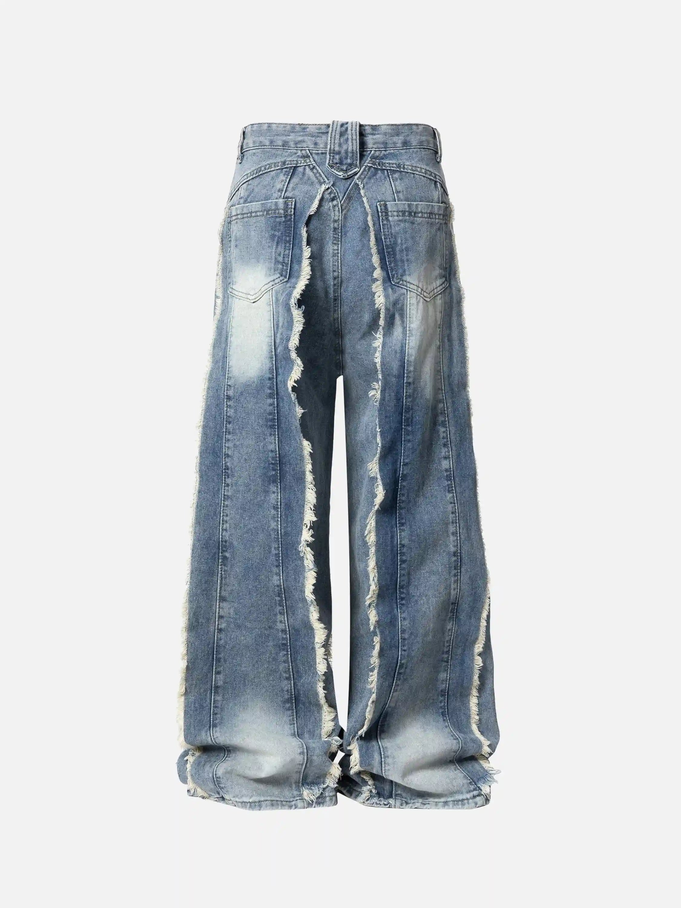Vintage Fringed Raw-edge Oversized Jeans