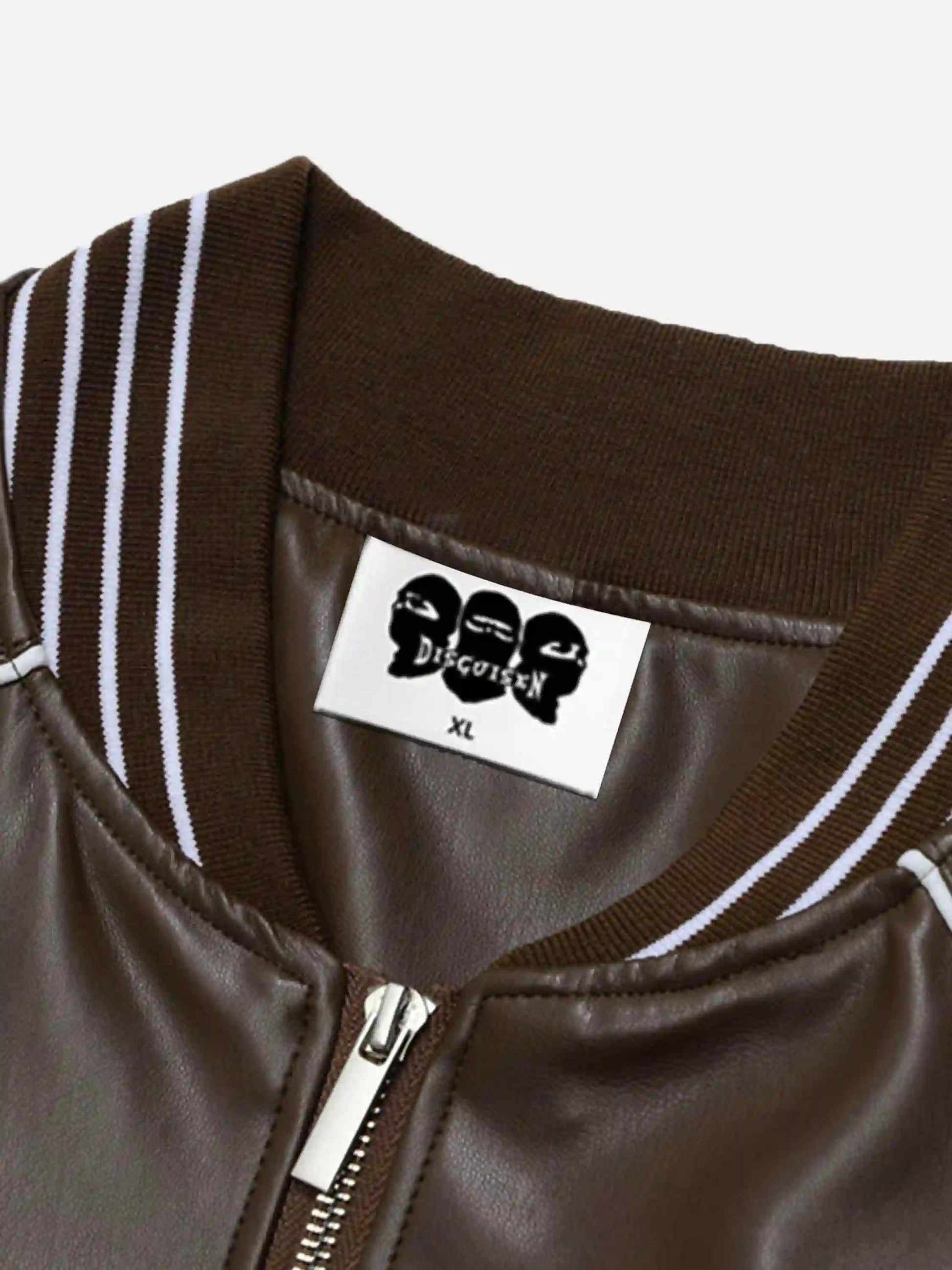 Disguisen Letter Embroidery Colorblock PU Leather Jacket
