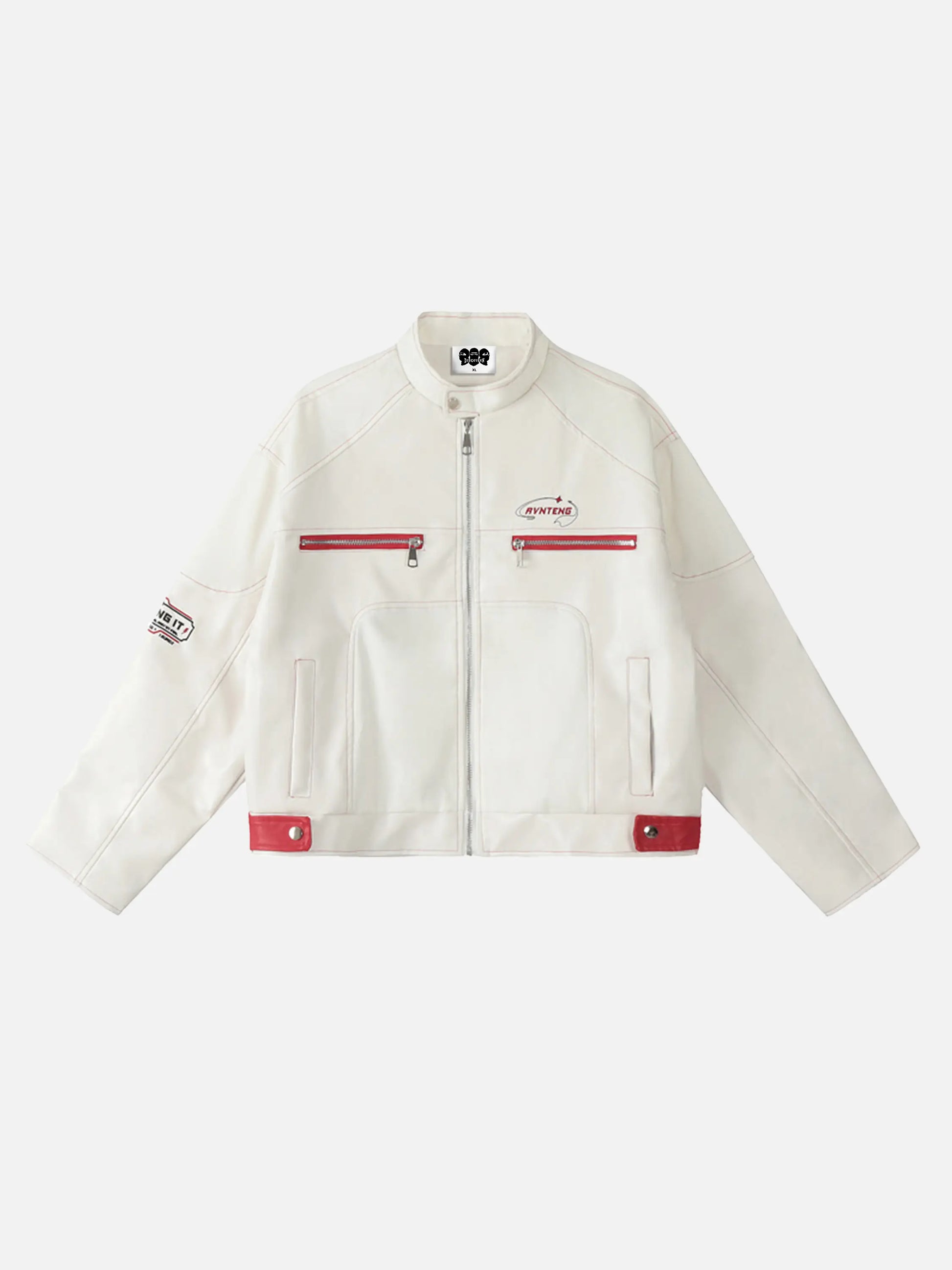 Racing PU Stand Collar Croppped Jacket