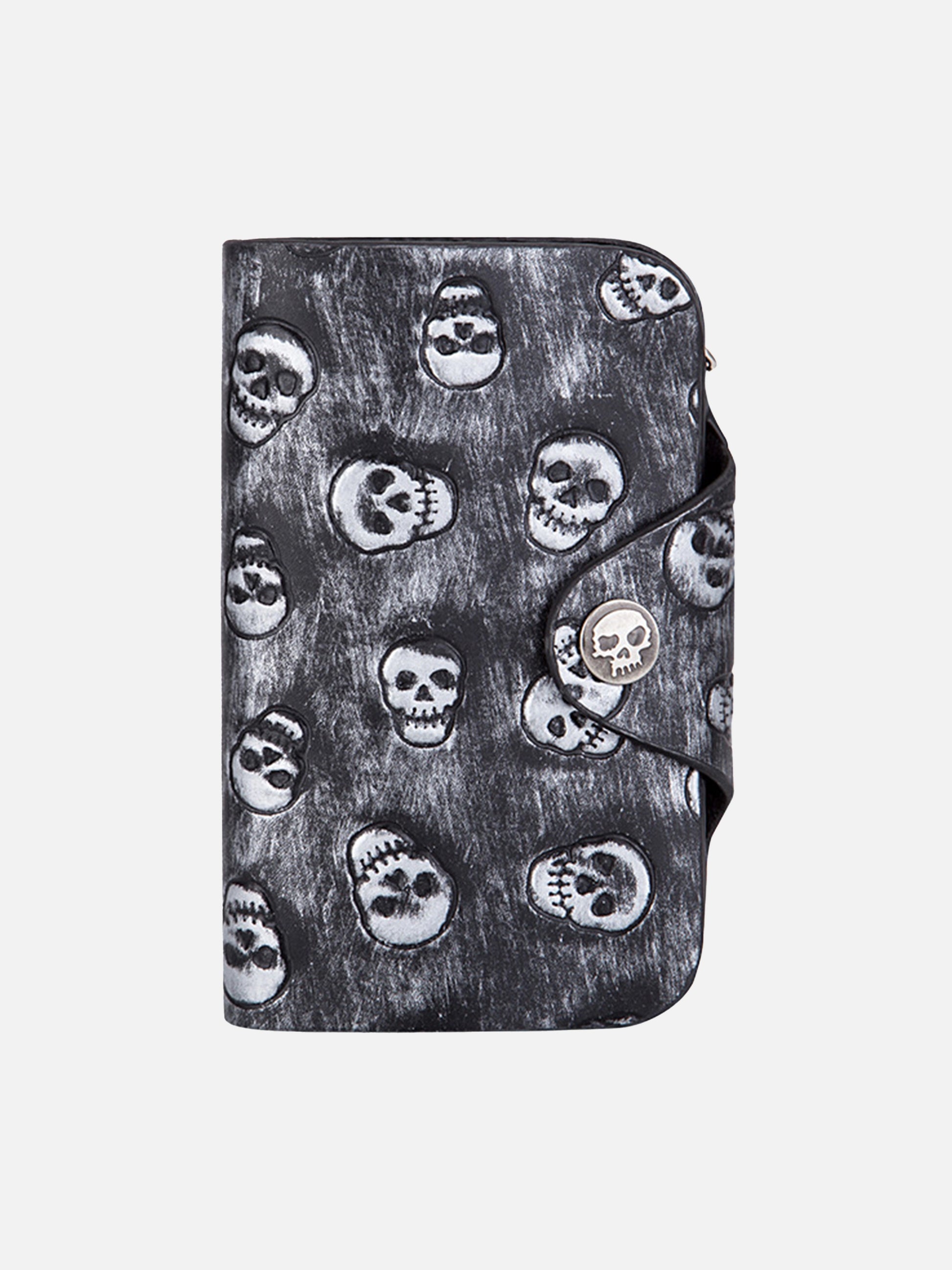 Rivet Skull Embroidered Chain Wallet