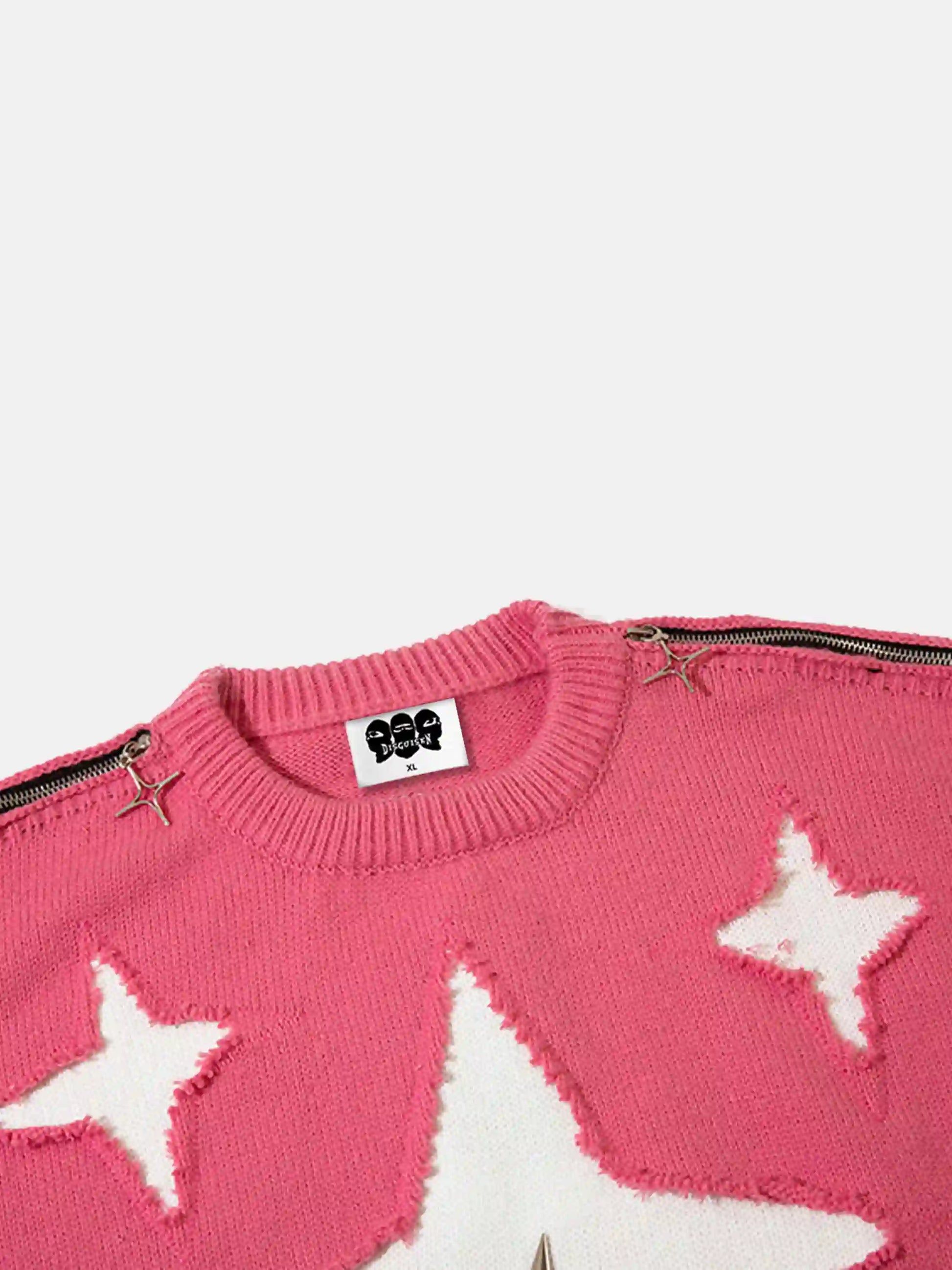 Disguisen Ripped Cross Star Zip-up Desgin Sweater