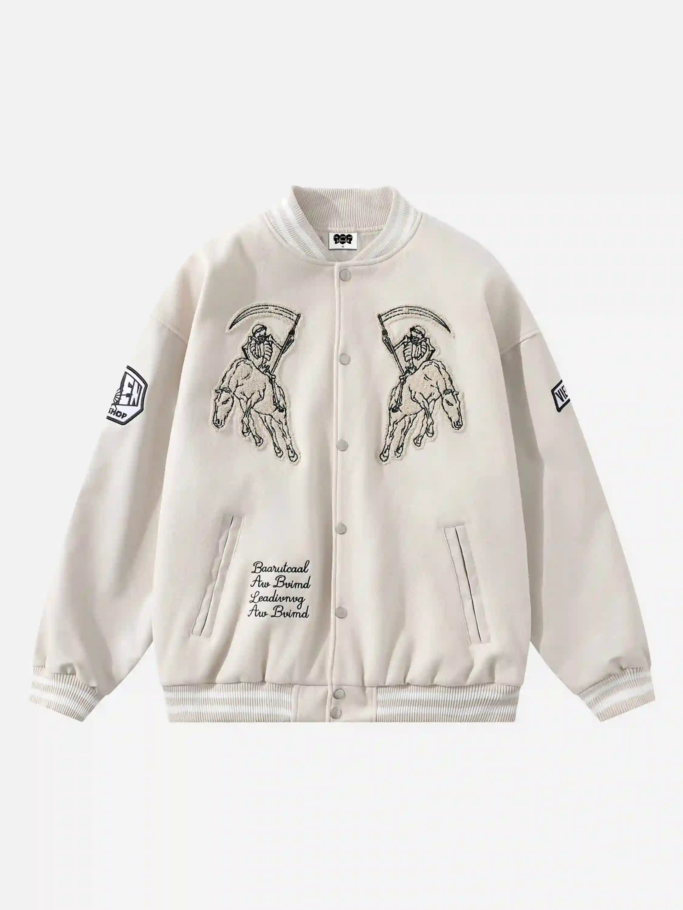 Disguisen Skull Sickle Embroidered PU Splicing Jacket