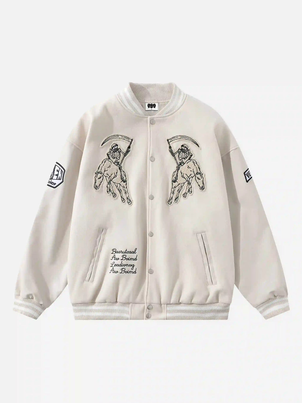 Skull Sickle Embroidered PU Splicing Jacket