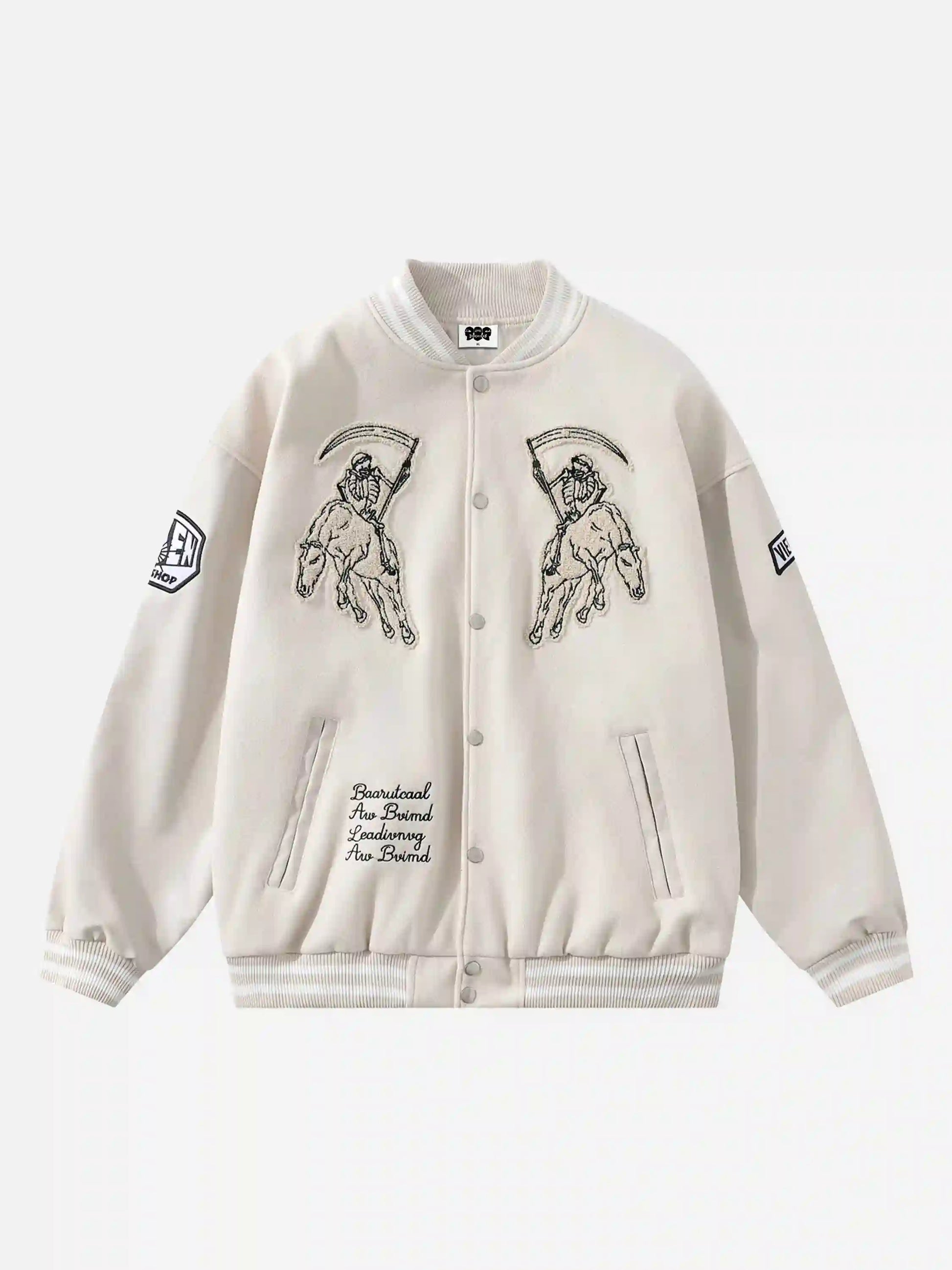 Skull Sickle Embroidered PU Splicing Jacket