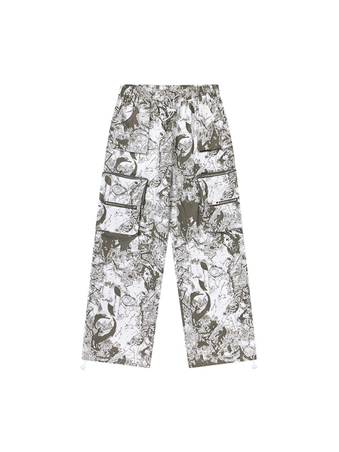 Printed Drawstring Multi-pocket Cargo Pants