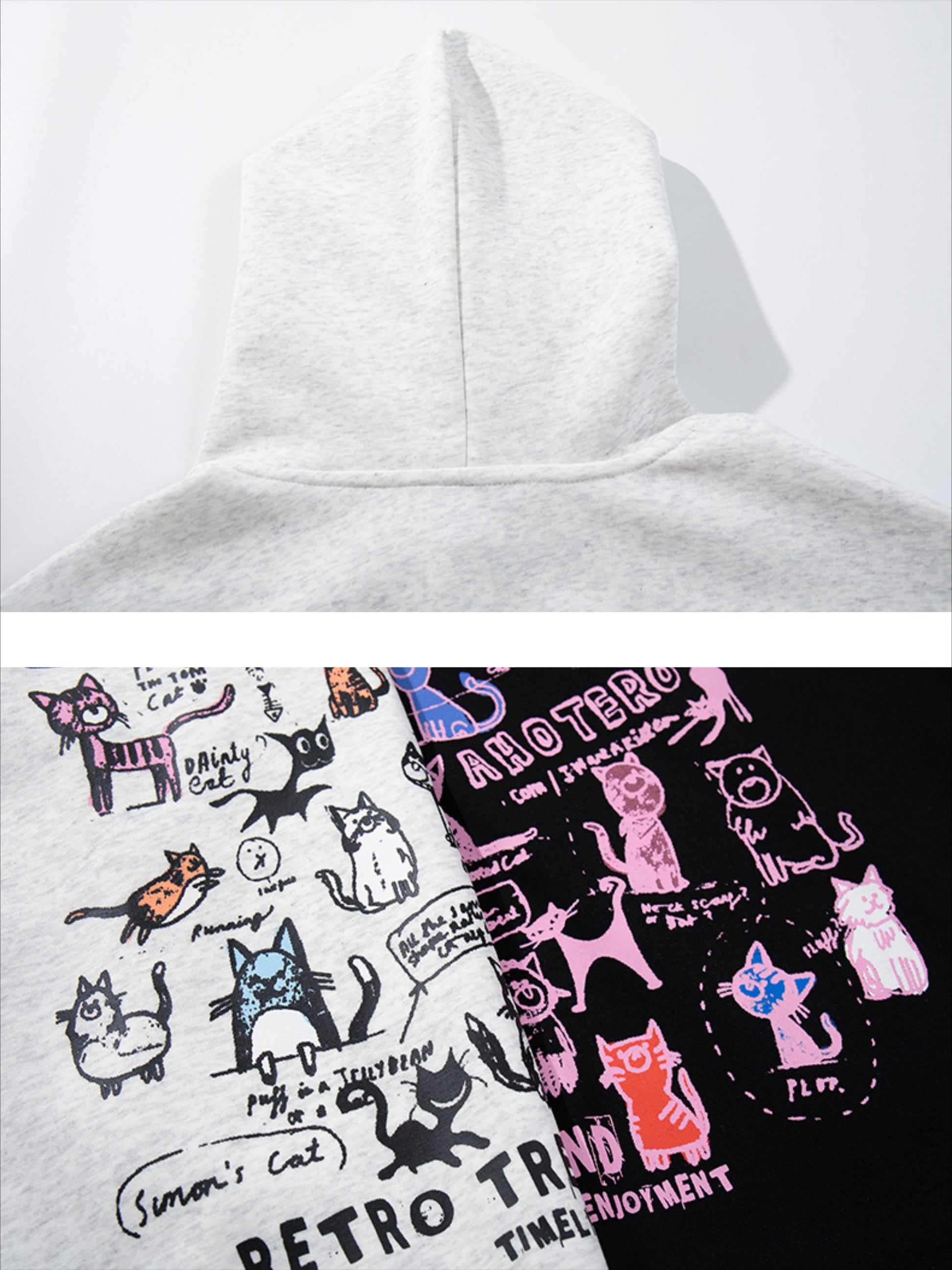 Vintage Cat Print Hoodie