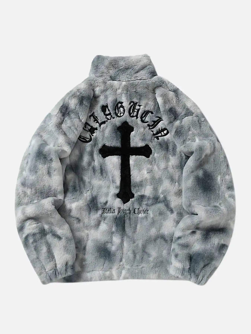 Disguisen Gradient Plush Cross Embroidered Lambswool Coat-1049