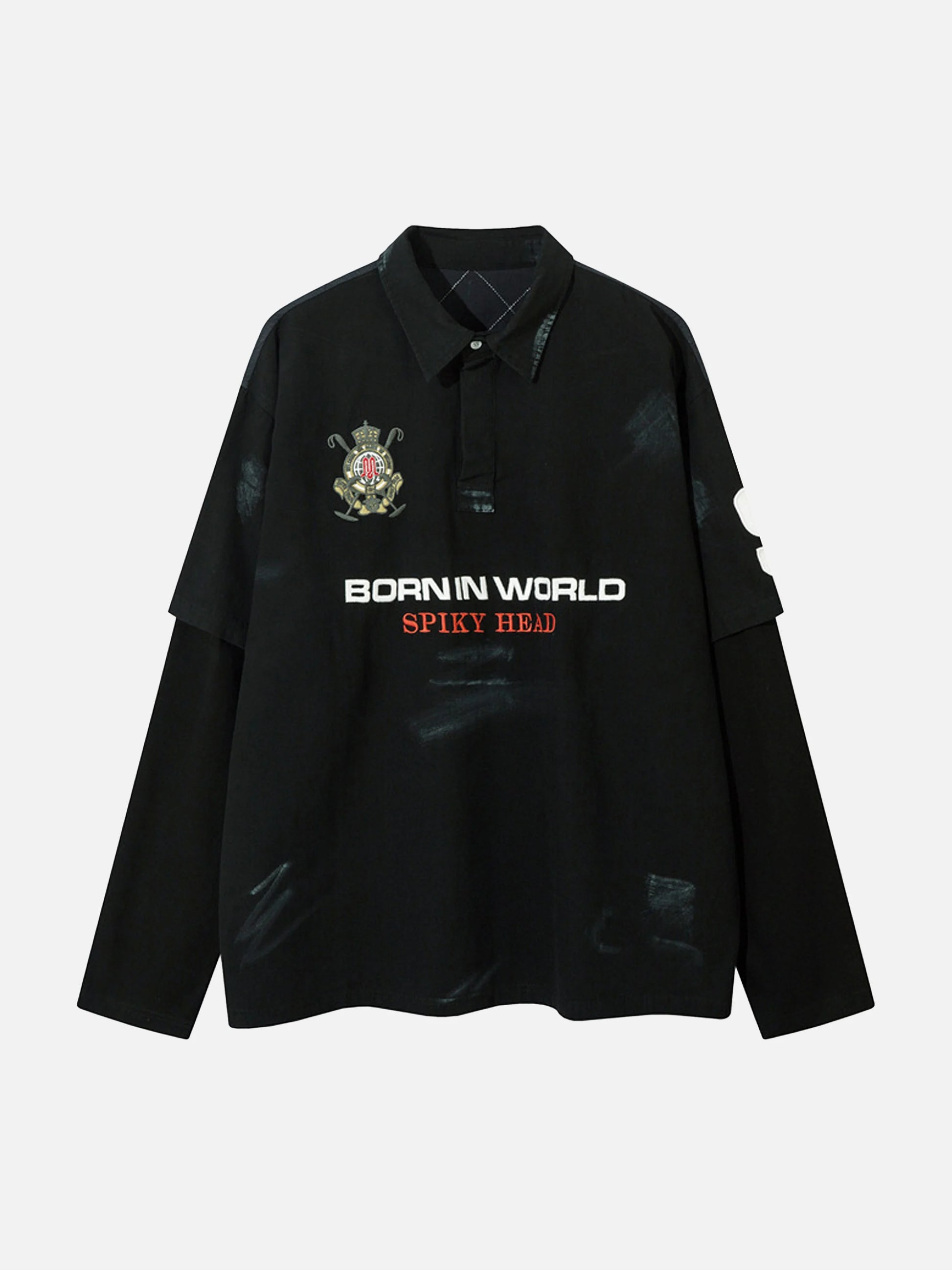 Embroidery Stitching Number 9 Fake Two-piece Polo T-shirt