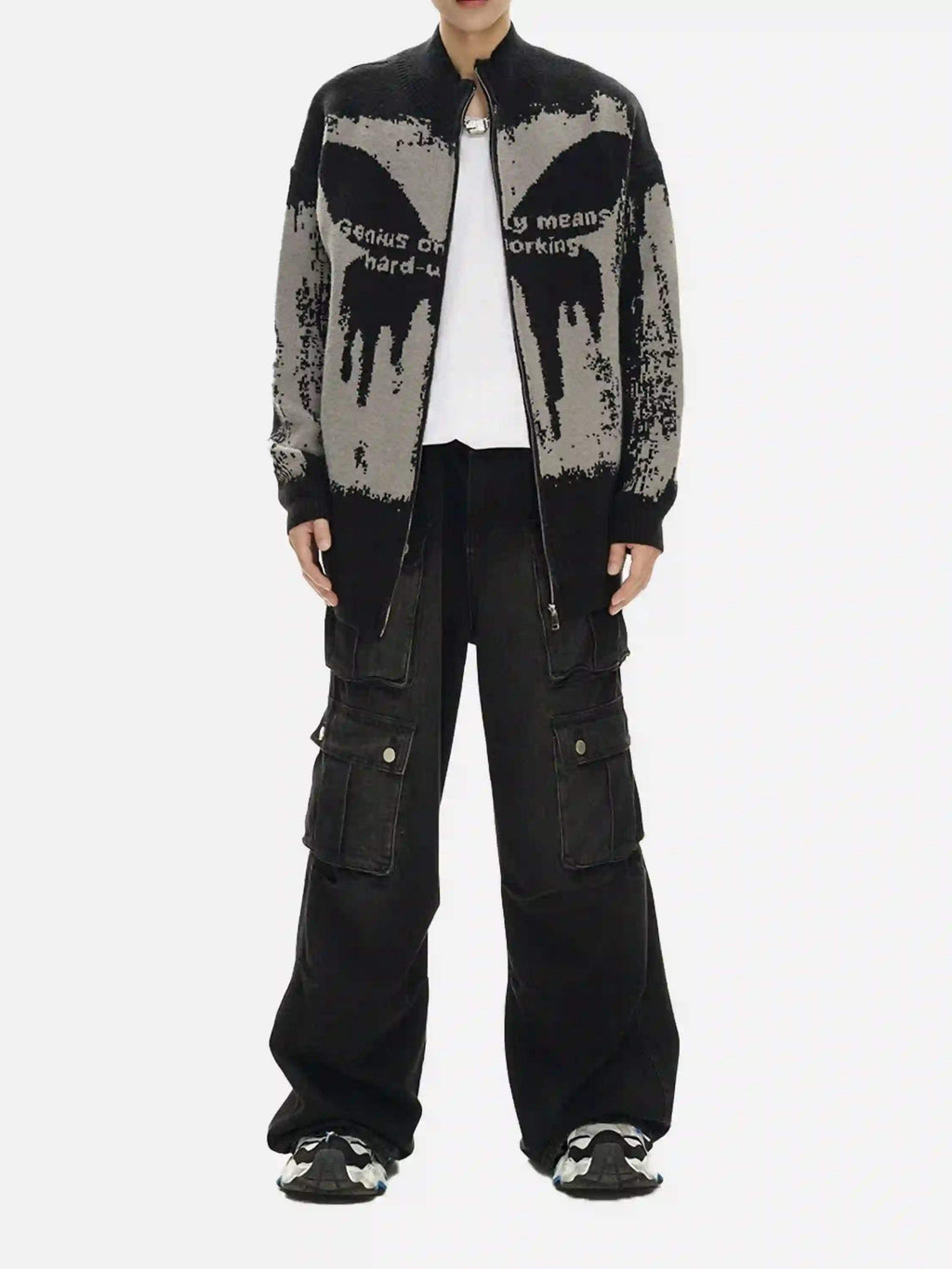 Disguisen High Street Abstract Pattern Zipper Stand Collar Cardigan