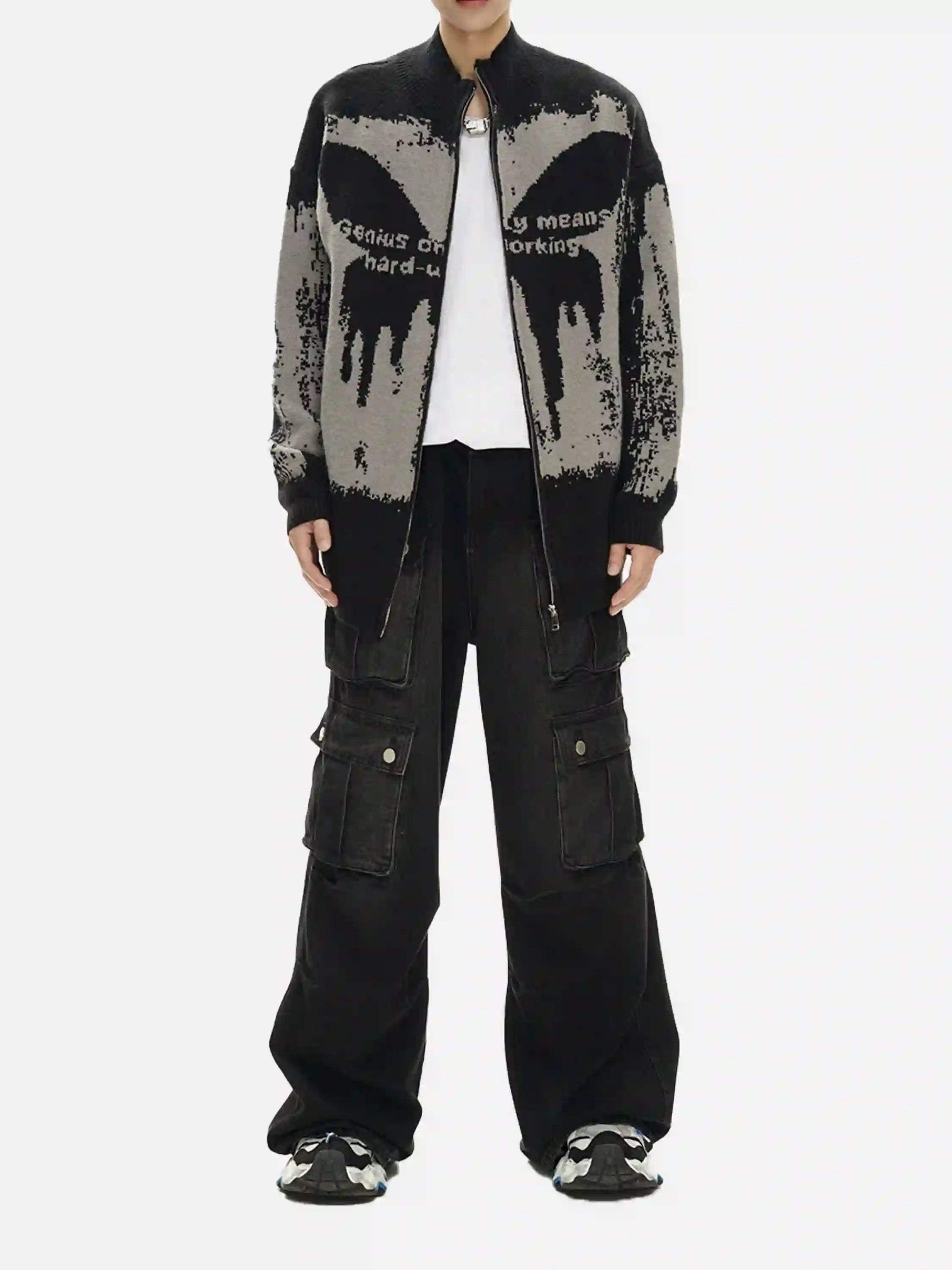 Disguisen High Street Abstract Pattern Zipper Stand Collar Cardigan