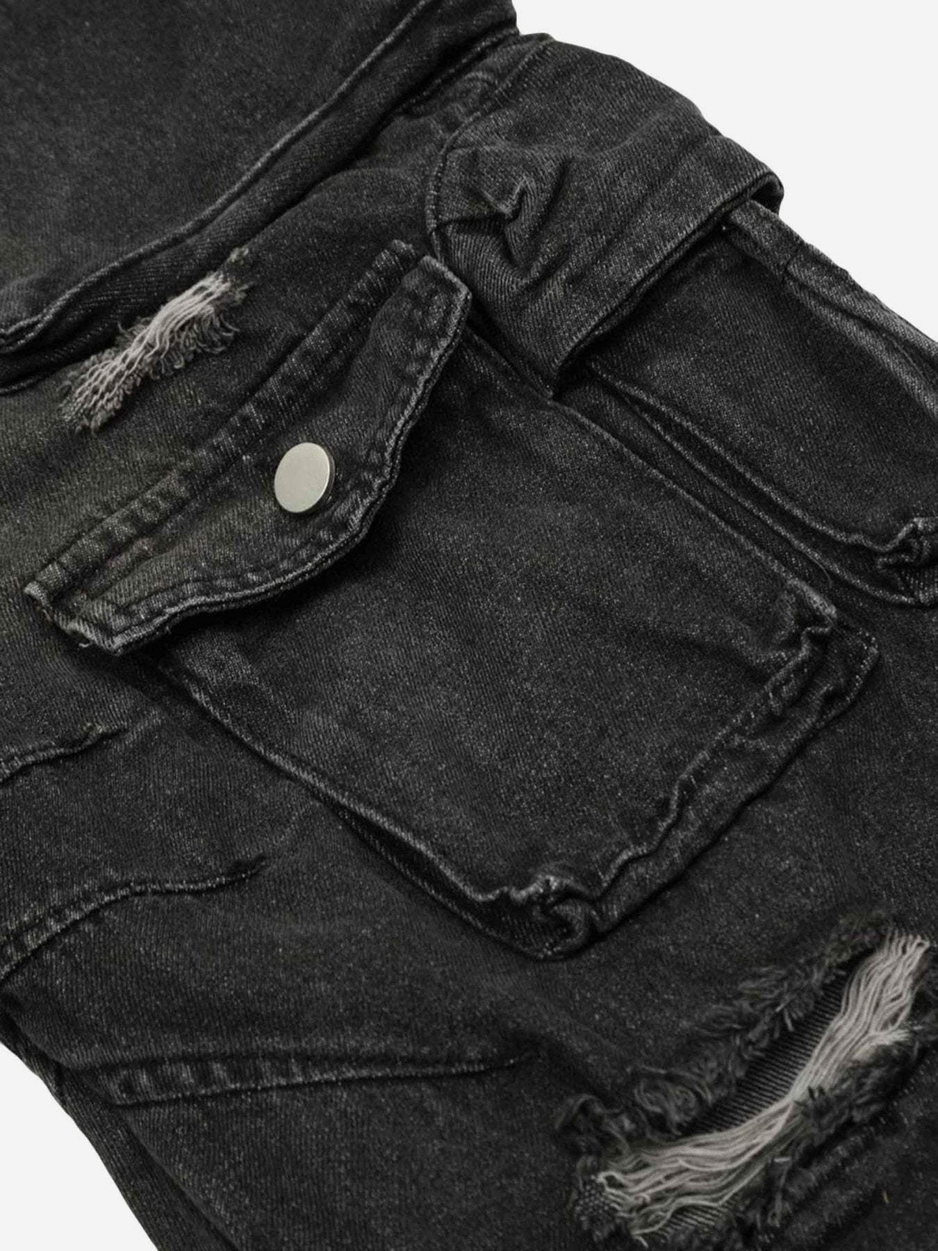 Washed Multi-pocket Work Cargo Jeans
