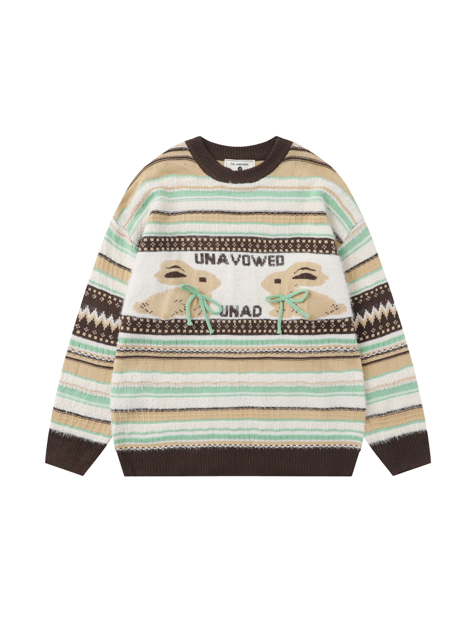 Rabbit Jacquard Bow Decorative Stripes Sweater