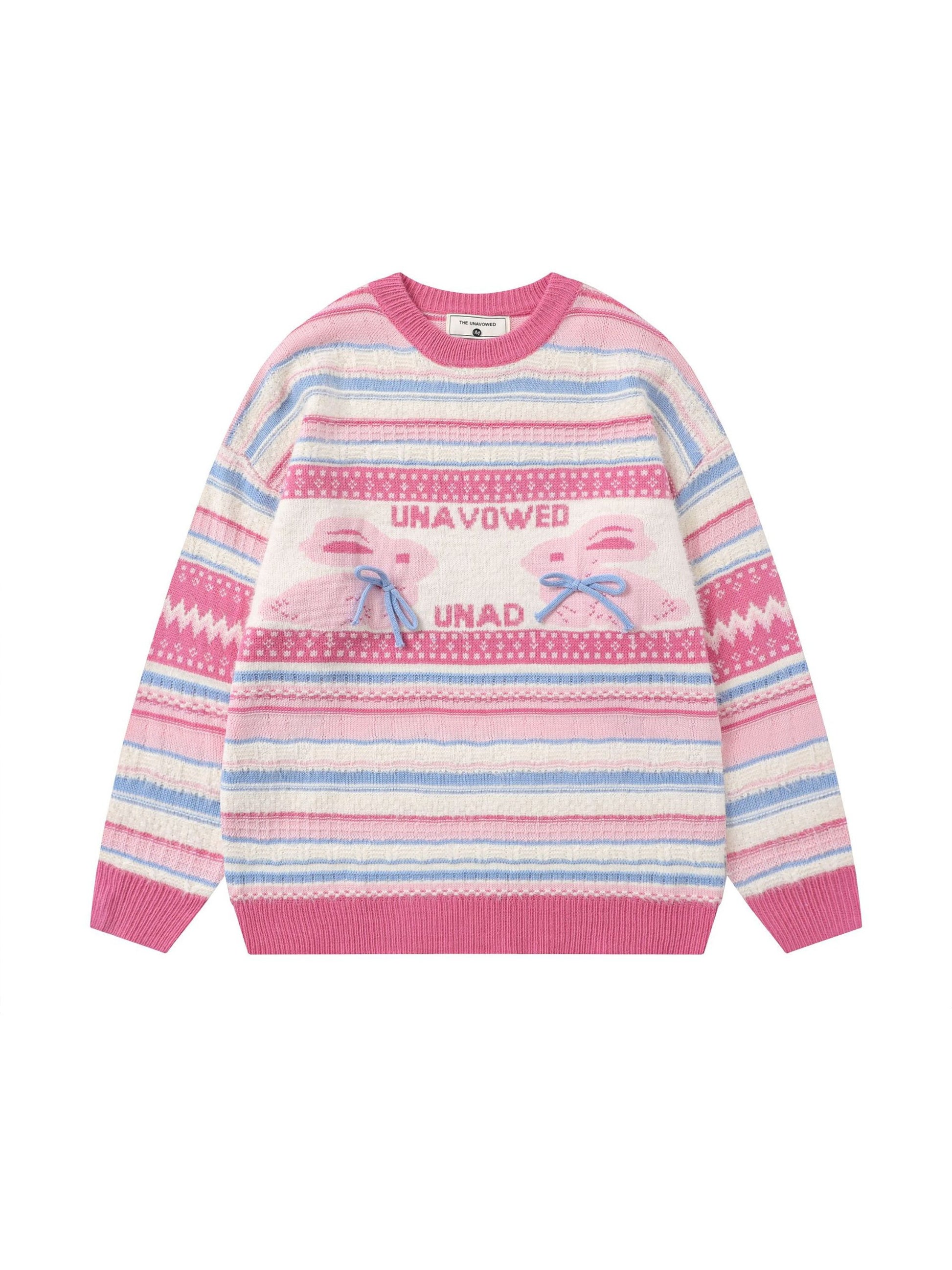 Rabbit Jacquard Bow Decorative Stripes Sweater