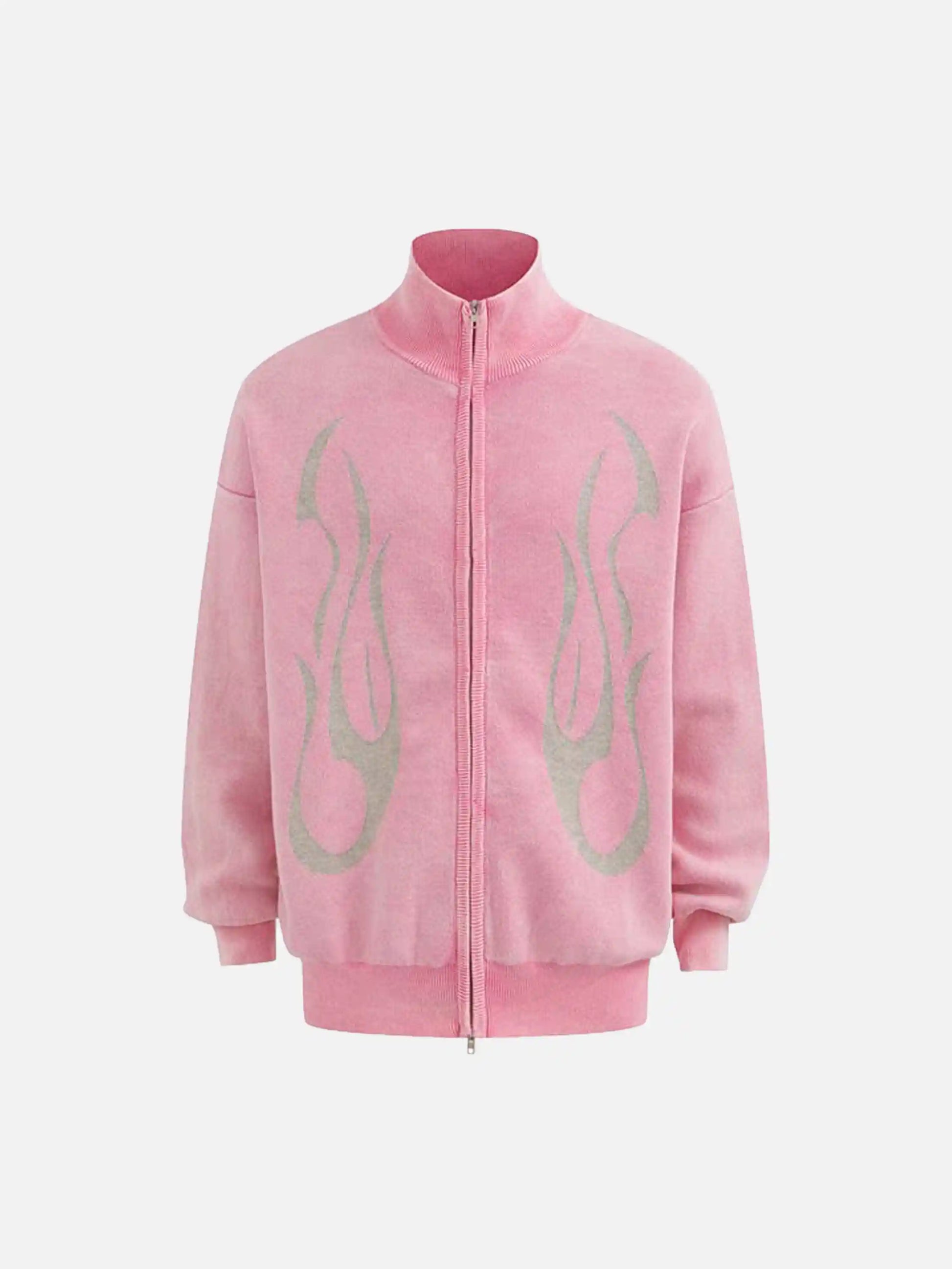 Disguisen Vintage Flame Jacquard Stand Collar Cardigan