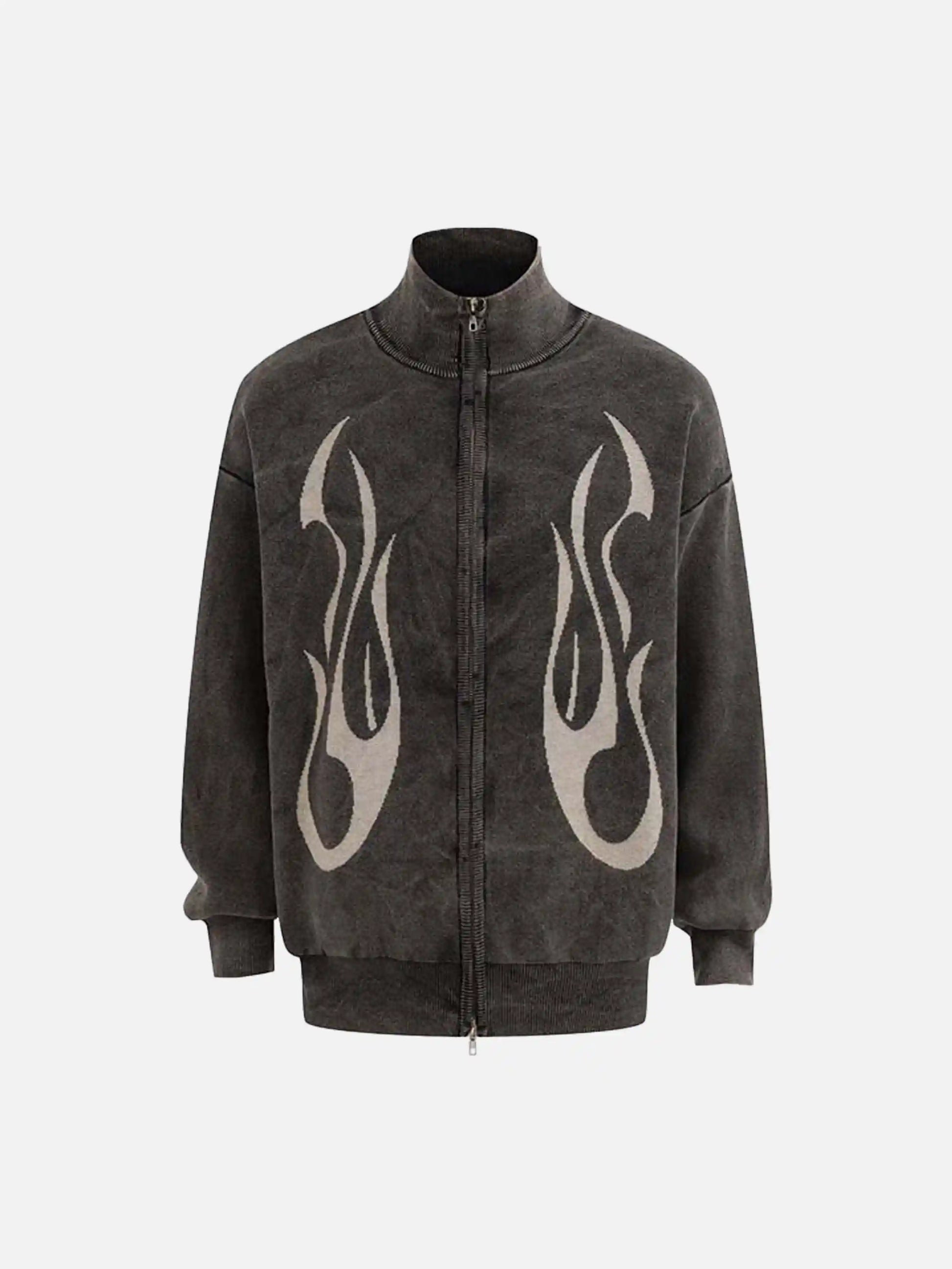 Disguisen Vintage Flame Jacquard Stand Collar Cardigan