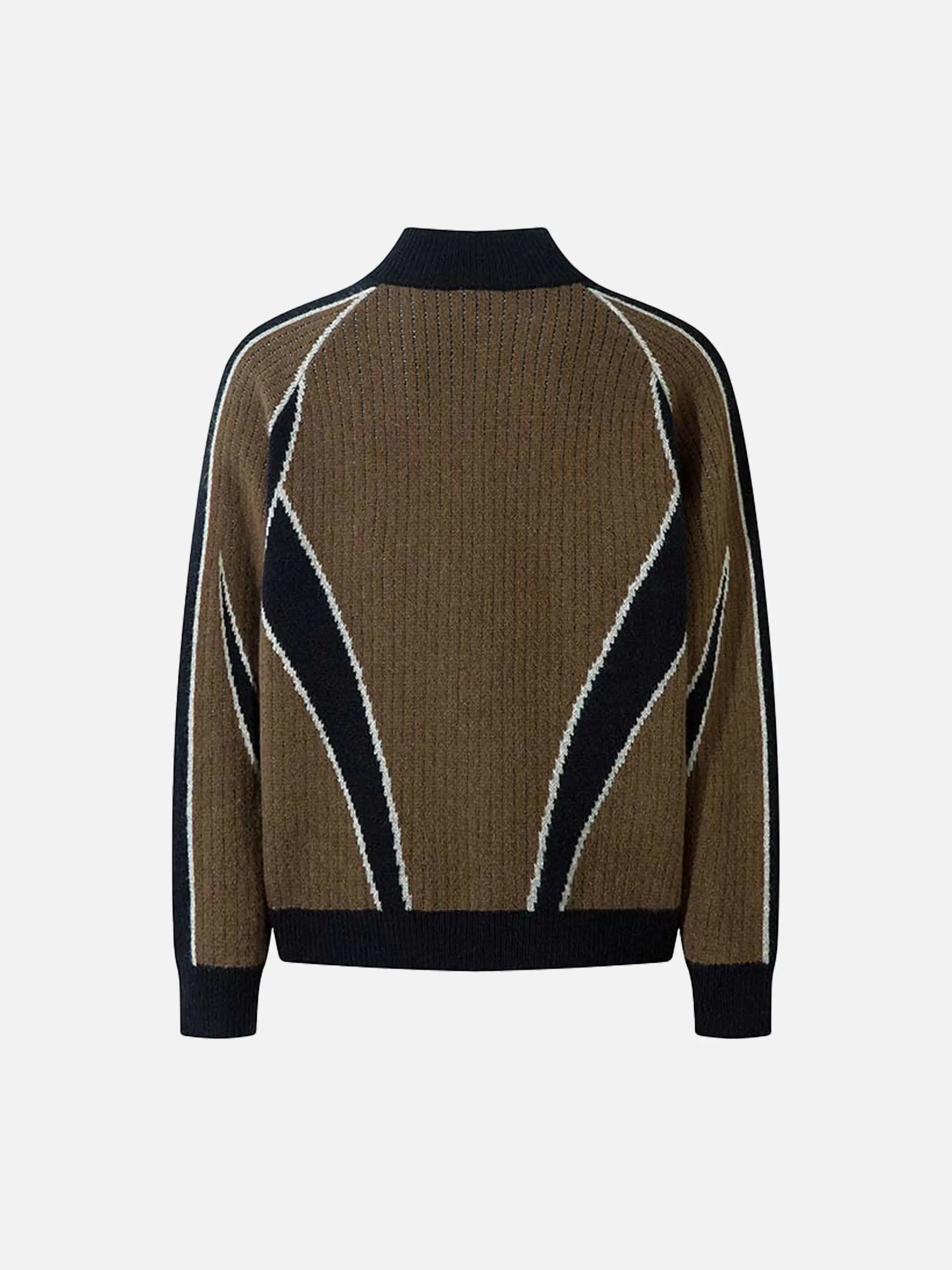 Cardigan à col montant en patchwork vintage de couleur contrastée