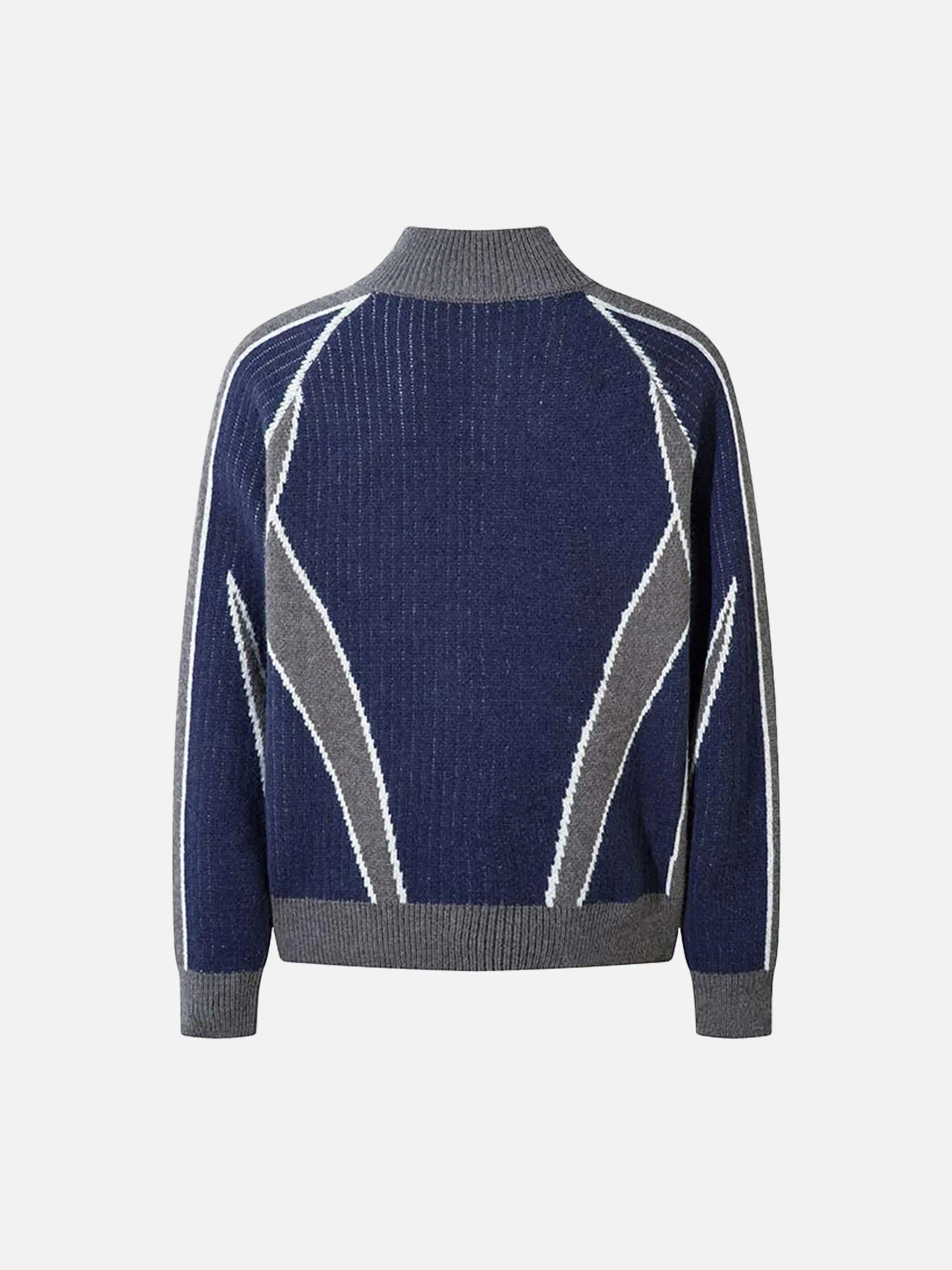 Cardigan à col montant en patchwork vintage de couleur contrastée