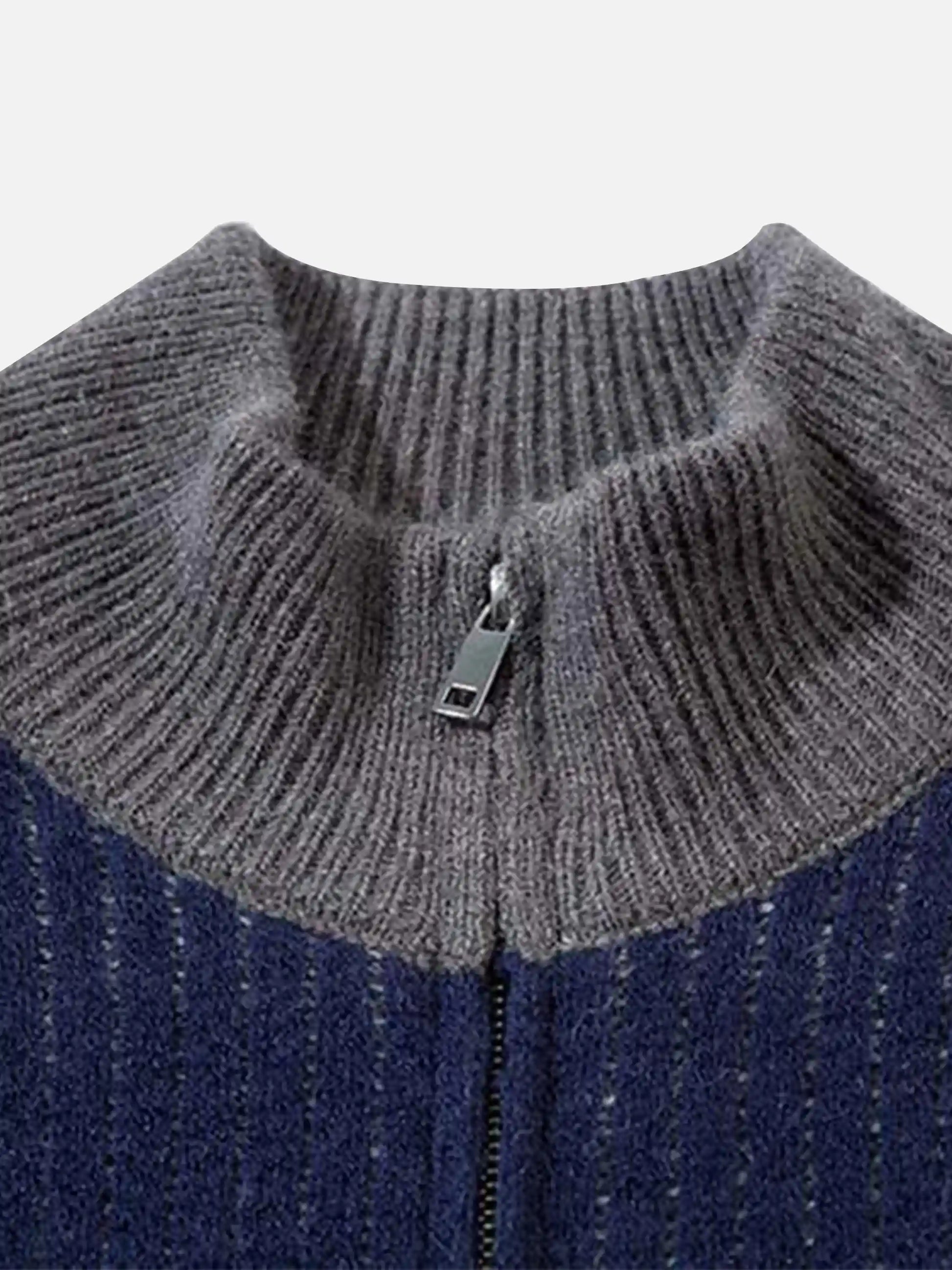 Cardigan à col montant en patchwork vintage de couleur contrastée