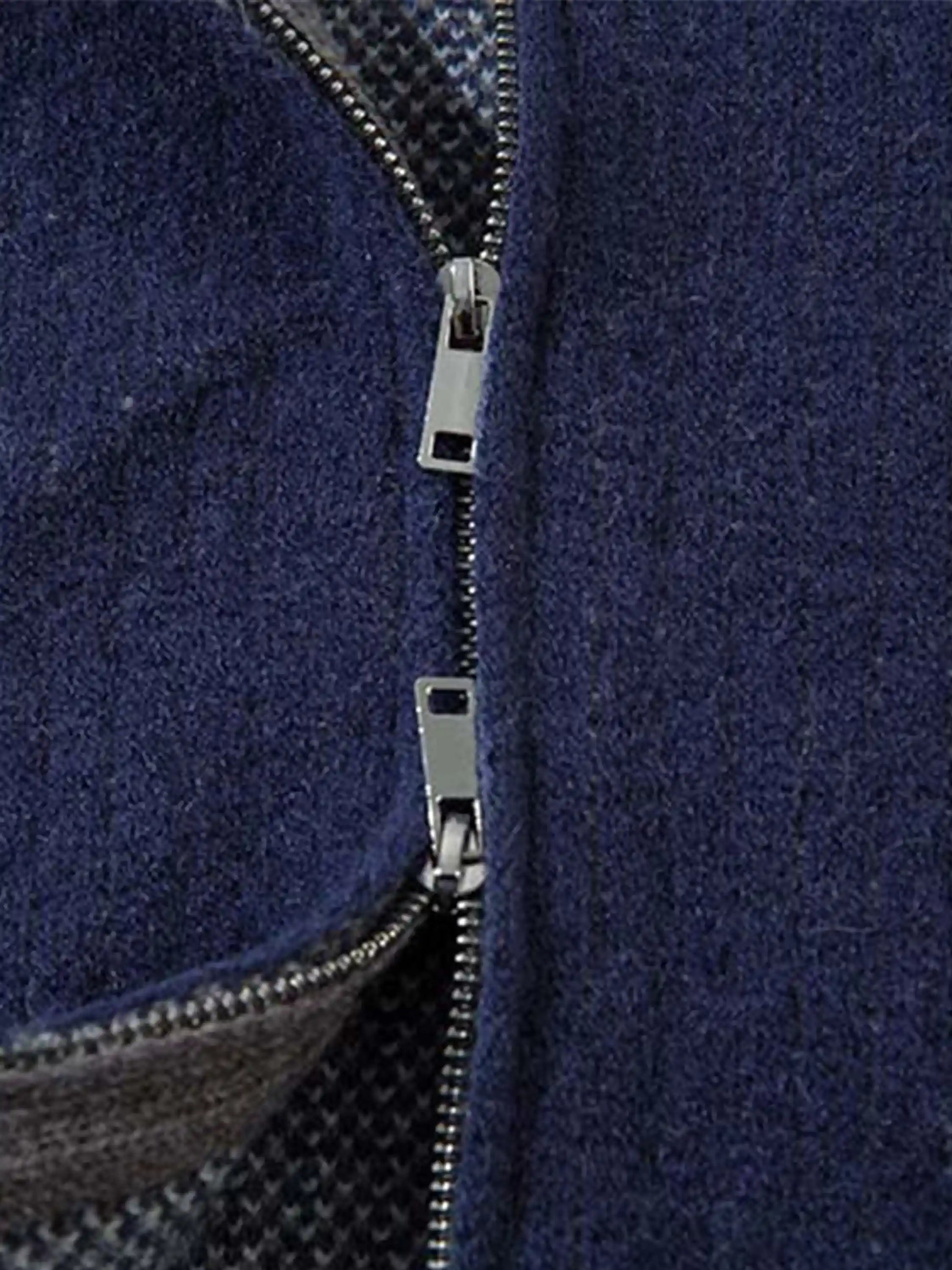 Cardigan à col montant en patchwork vintage de couleur contrastée