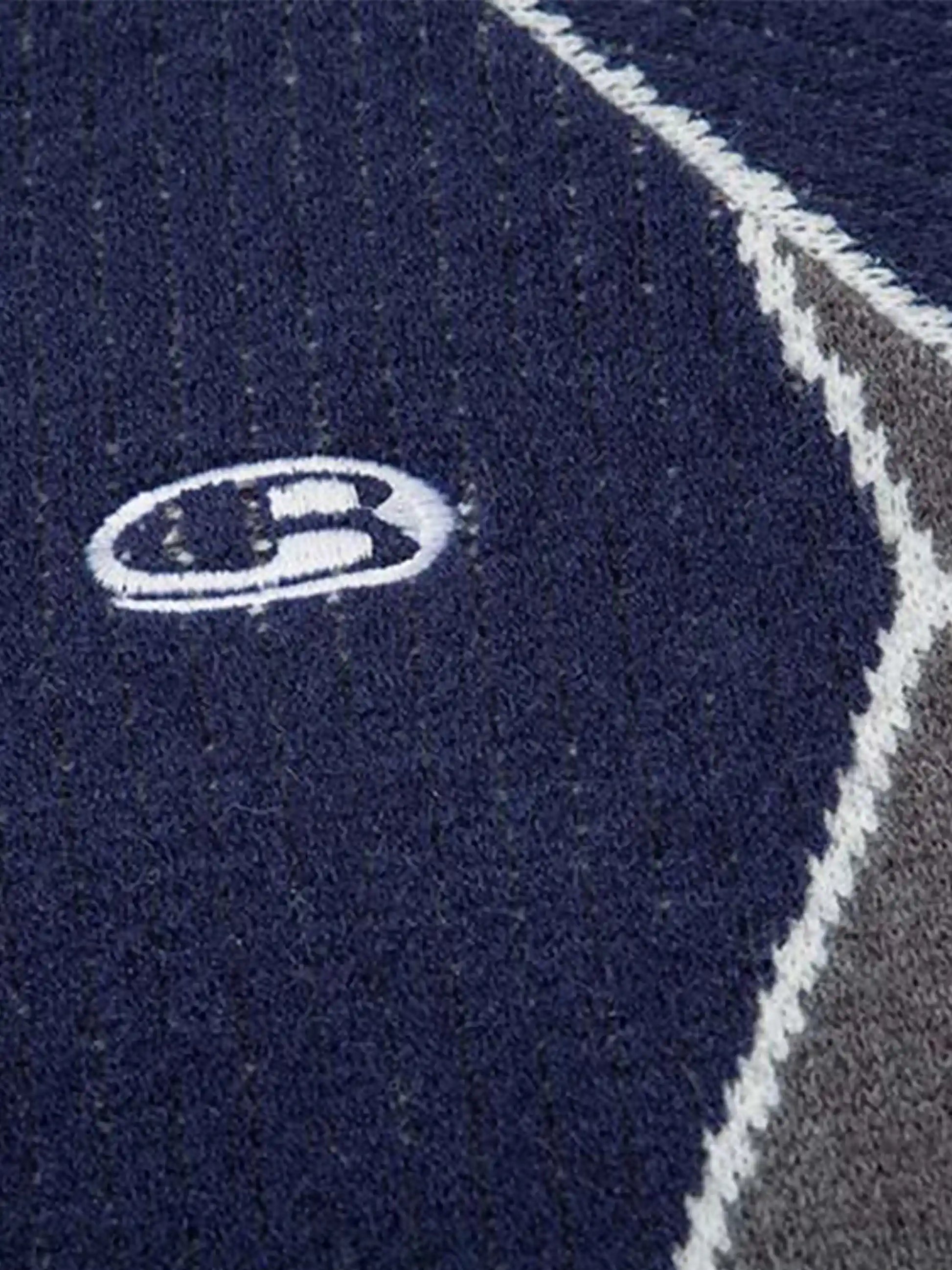 Cardigan à col montant en patchwork vintage de couleur contrastée