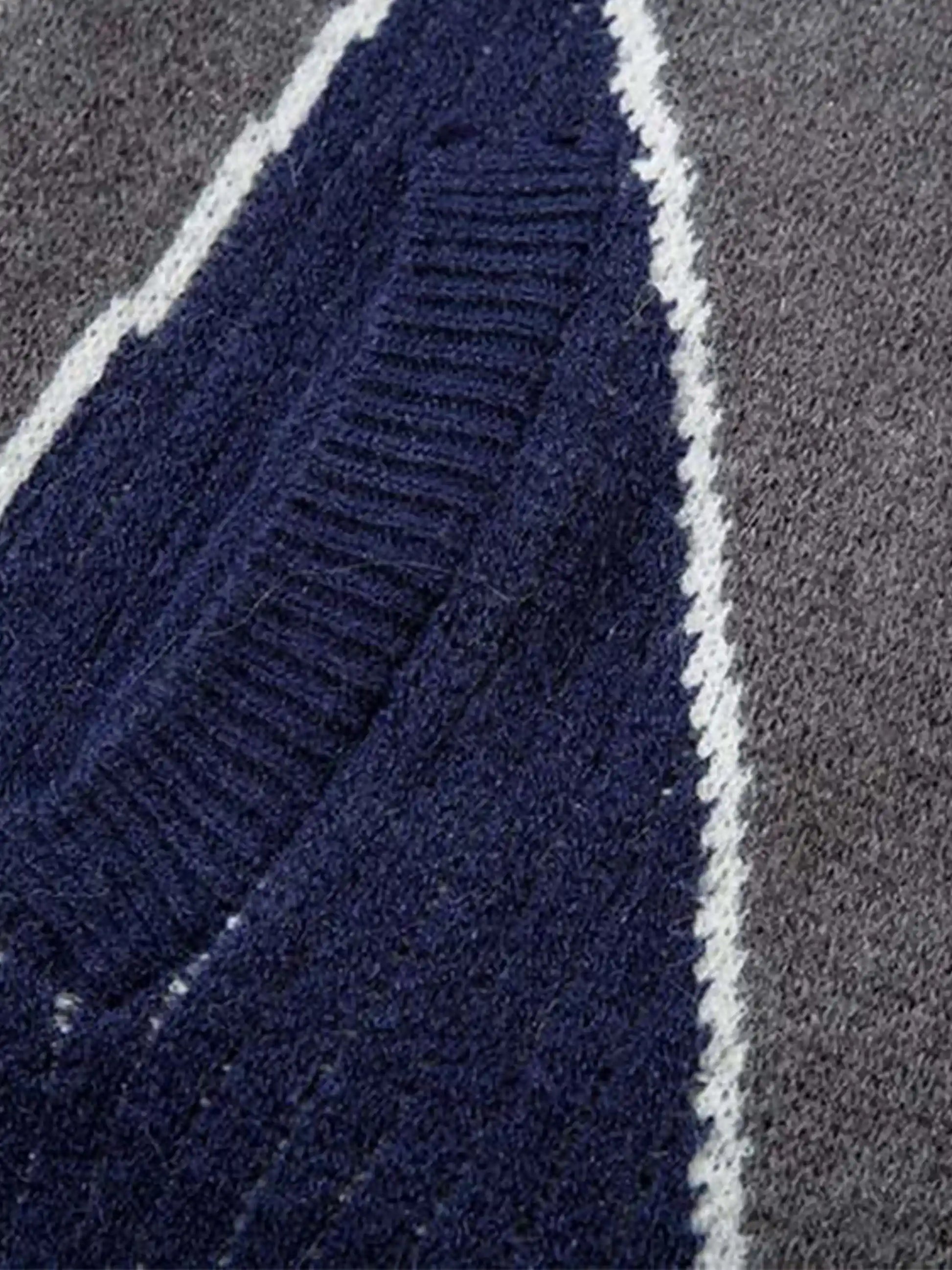 Cardigan à col montant en patchwork vintage de couleur contrastée