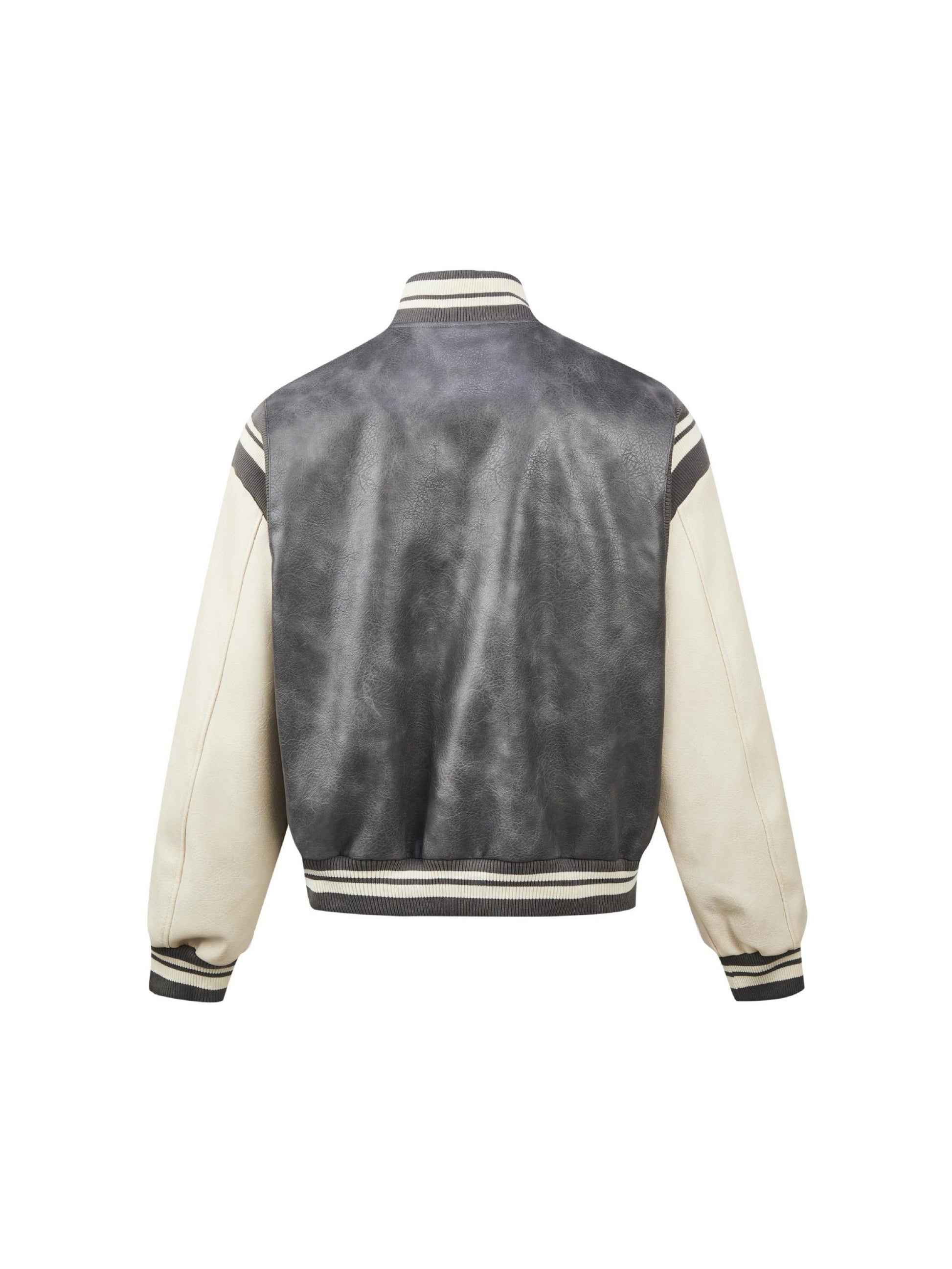 Retro Badge Stitching PU Baseball Jacket