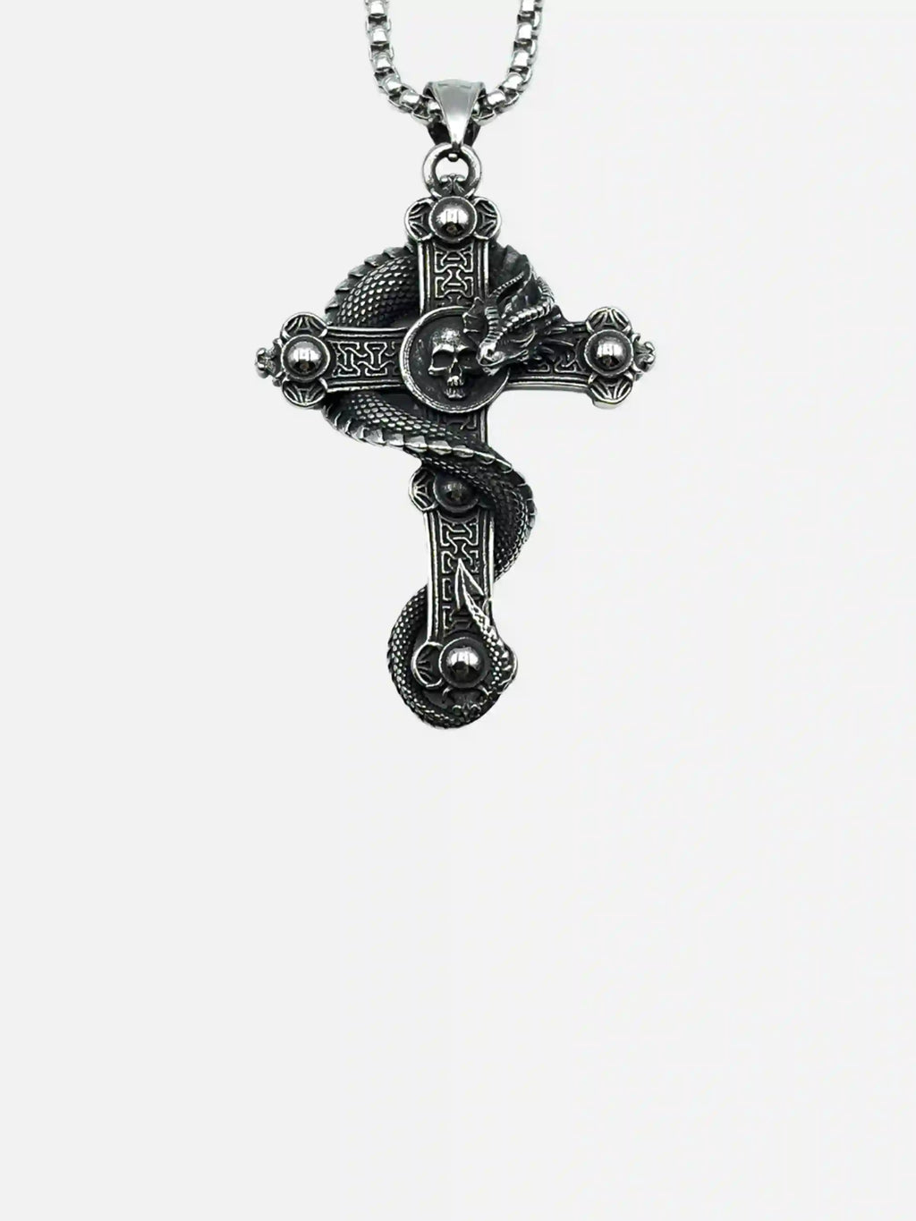 Skull Cross Coiled Dragon Pendant Necklace