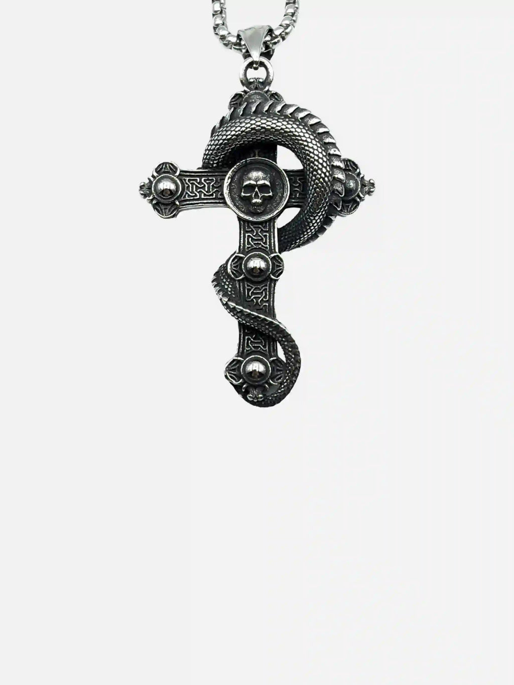 Skull Cross Coiled Dragon Pendant Necklace