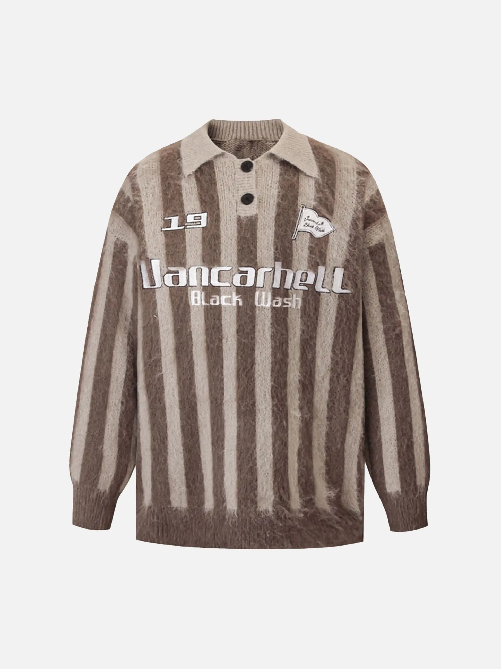Vintage Vertical Striped Polo Collar Sweater