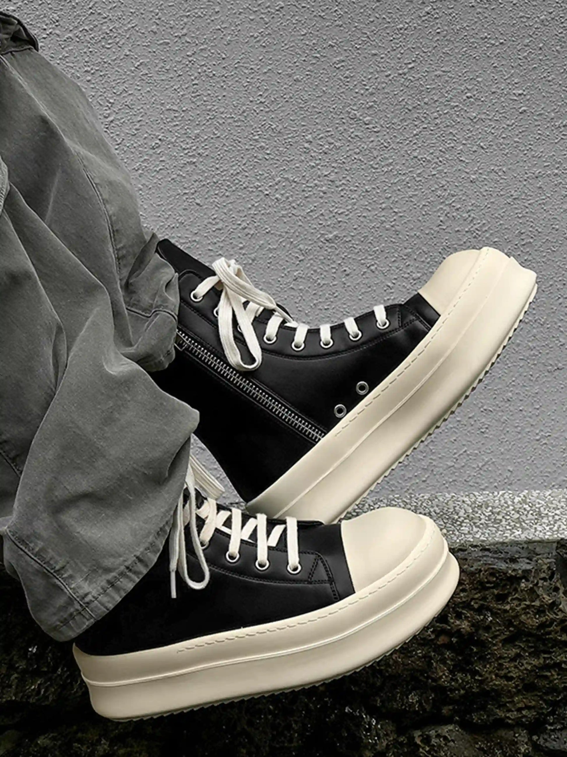 Lace-up High-top Side Zipper Chunky Shoes