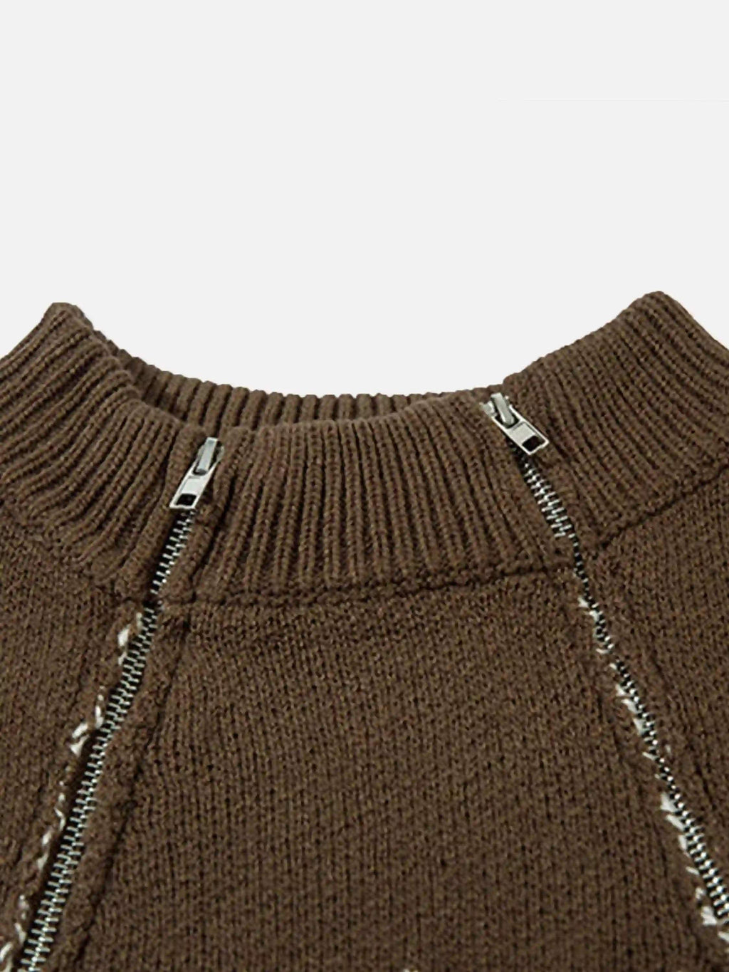 Disguisen Asymmetric Jacquard Stitching With Two-Way Zipper Sweater
