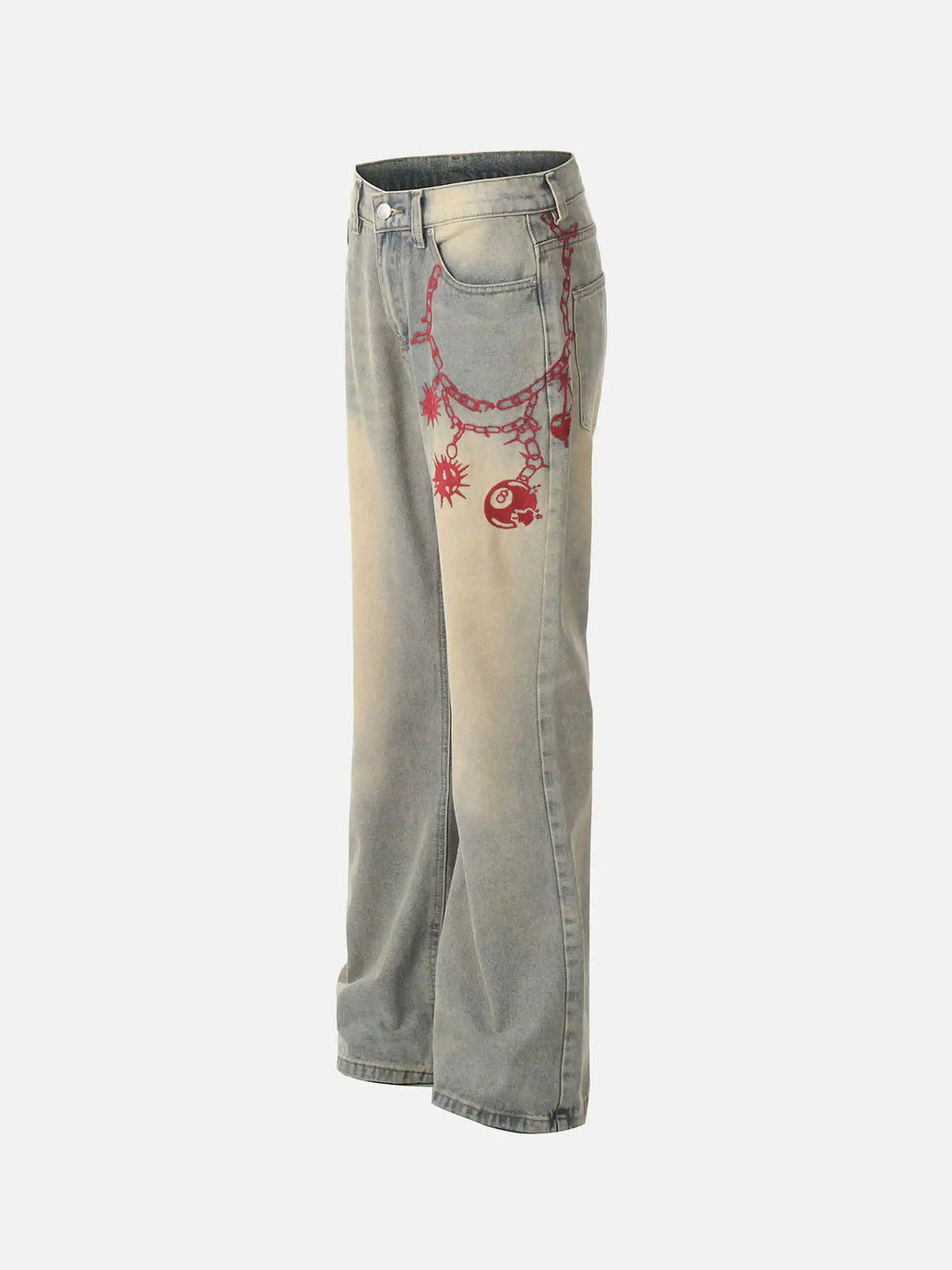 Disguisen American Retro Hip-Hop Chain Embroidery Jeans